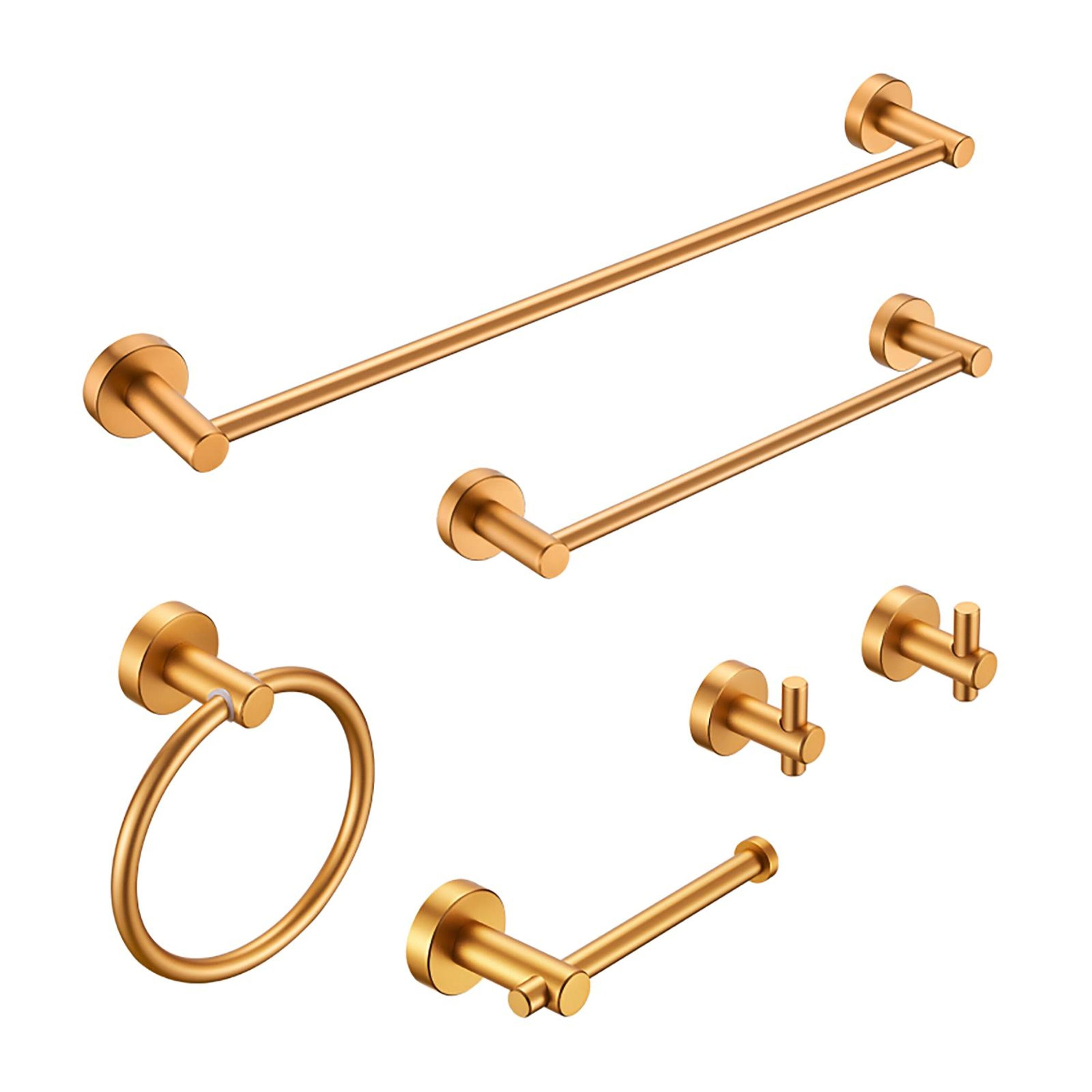 Bayfeve 6-Piece Brushed Gold Decorative Bathroom Hardware Set (Towel Bar and Towel Ring and Toilet Paper Holder and Towel Hooks Included)