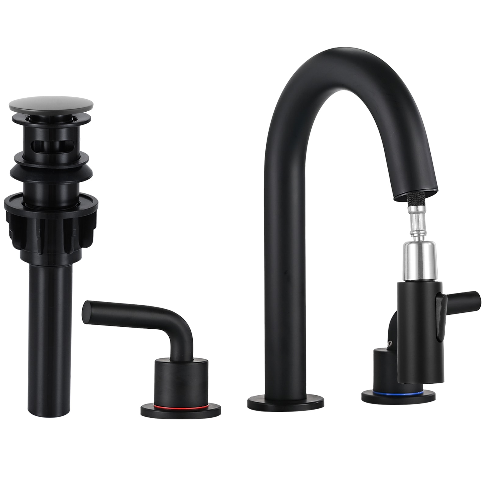 BOKETTO TPLT-2011H-XS TPLT-2011 Matte Black Widespread 2-handle Low-arc Commercial Handle Pull-down Bathroom Sink Faucet with Drain