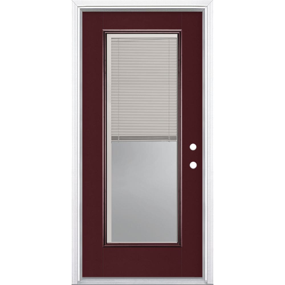Masonite 1218616 36-in x 80-in x 4-9/16-in Fiberglass Full lite Left-hand inswing Currant Painted Prehung Front Door with Brickmould Insulating core with Blinds