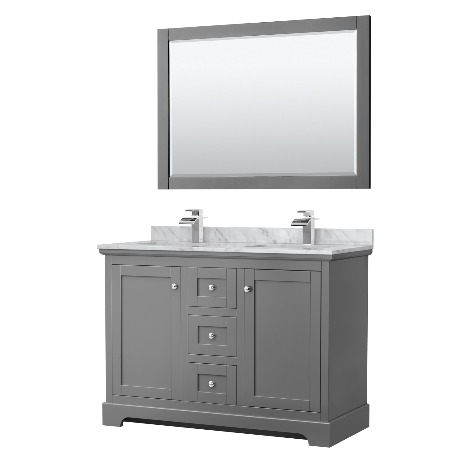 Wyndham Collection WCV232348DKGCMUNSM46 Avery 48-in Dark Gray with Polished Chrome Trim Undermount Double sink Bathroom Vanity with White Carrara Marble Marble Top (Mirror Included)
