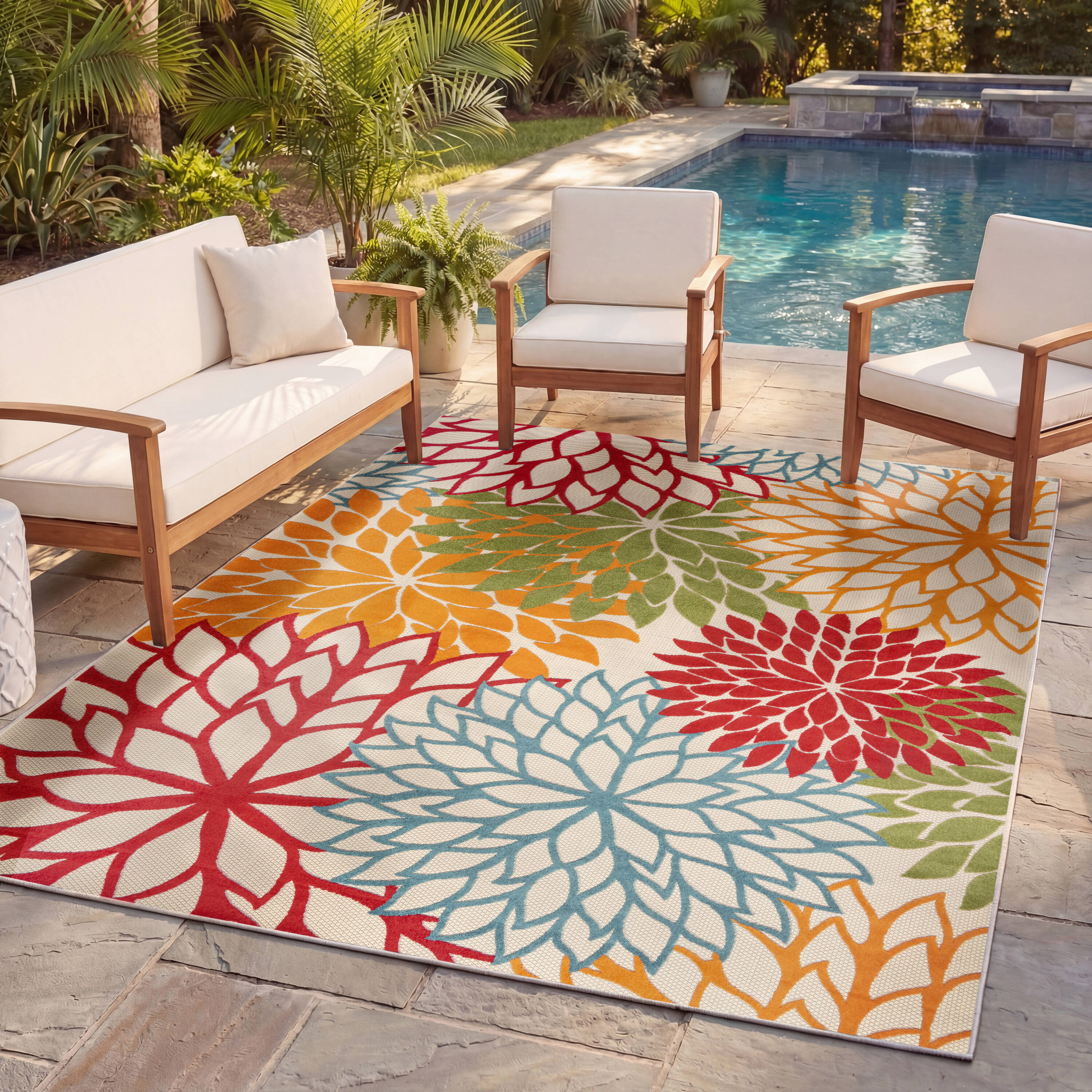 Nourison Aloha 6 x 9 (ft) Loomed Polypropylene Multi Rectangular Indoor/Outdoor Floral/Botanical Tropical Hose Washable Area rug #99446723093