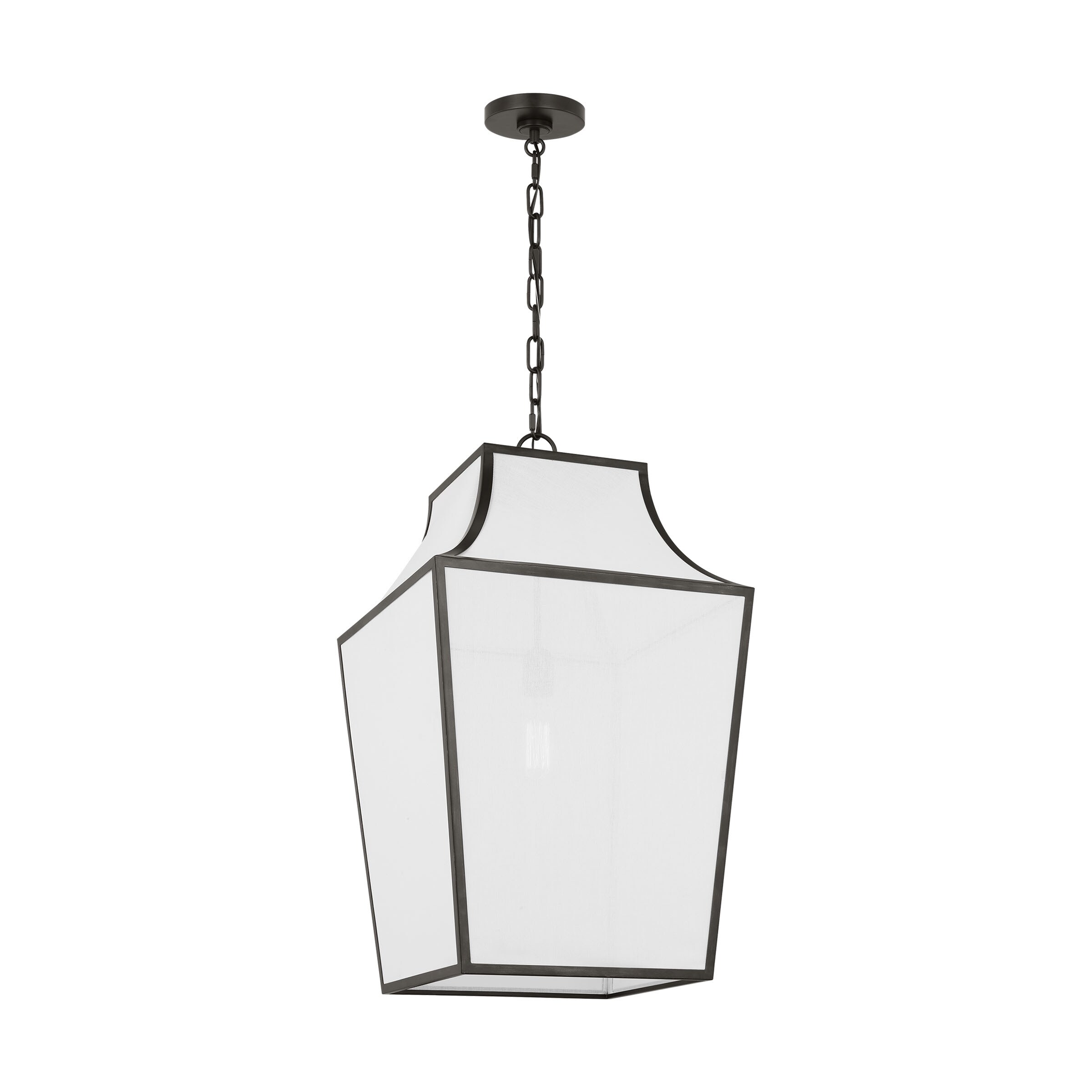 Aged Iron and White Linen Large Pendant Light