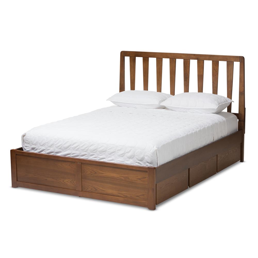 Baxton Studio Raurey Walnut Queen Wood Platform Bed with Storage