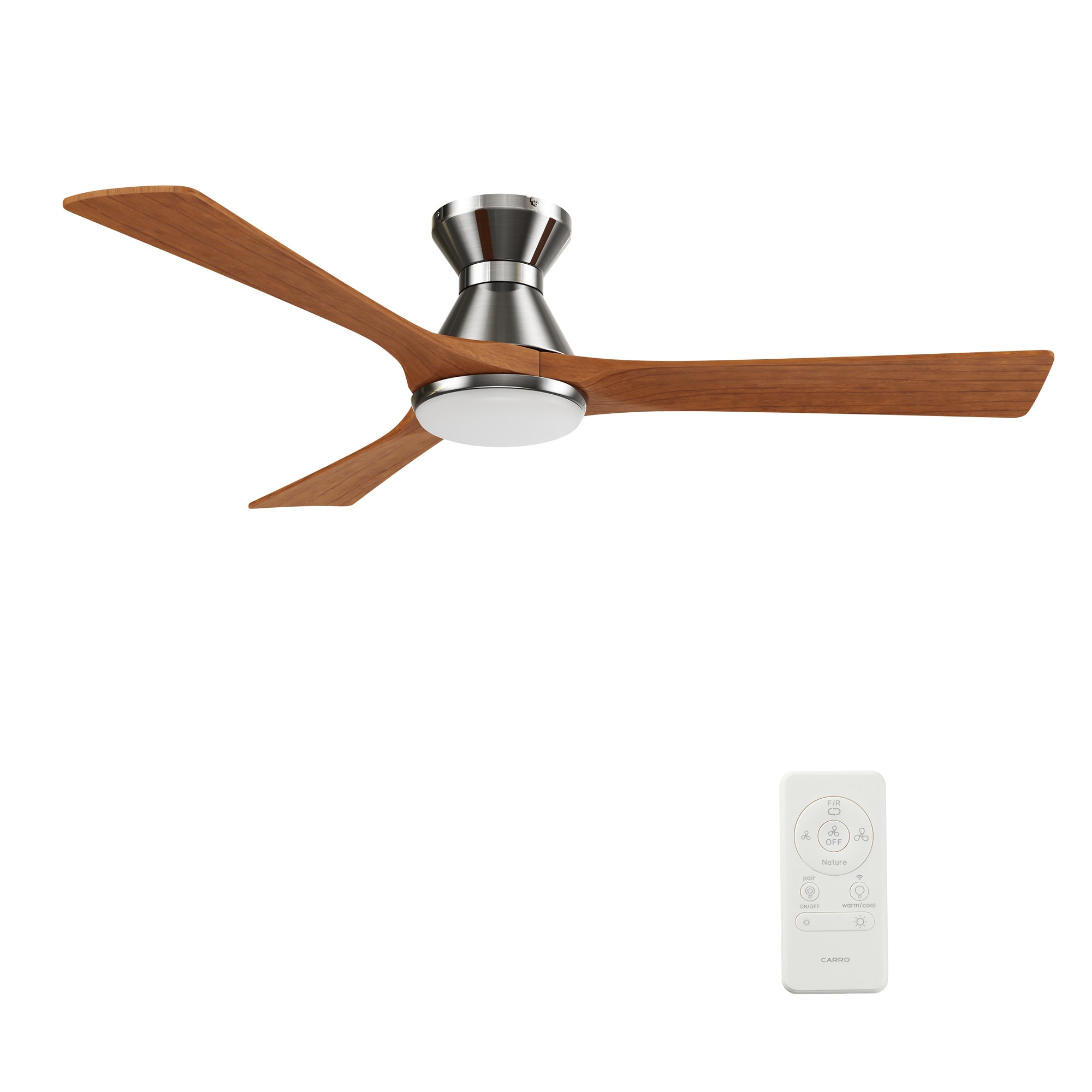 CARRO USA LS523A2-L12-SM2-1-FM Antrim 52-in Integrated LED Flush Mount Smart Silver with Solid wood Walnut Blades Ceiling Fan With Light - Remote Included ( 3 -Blade )