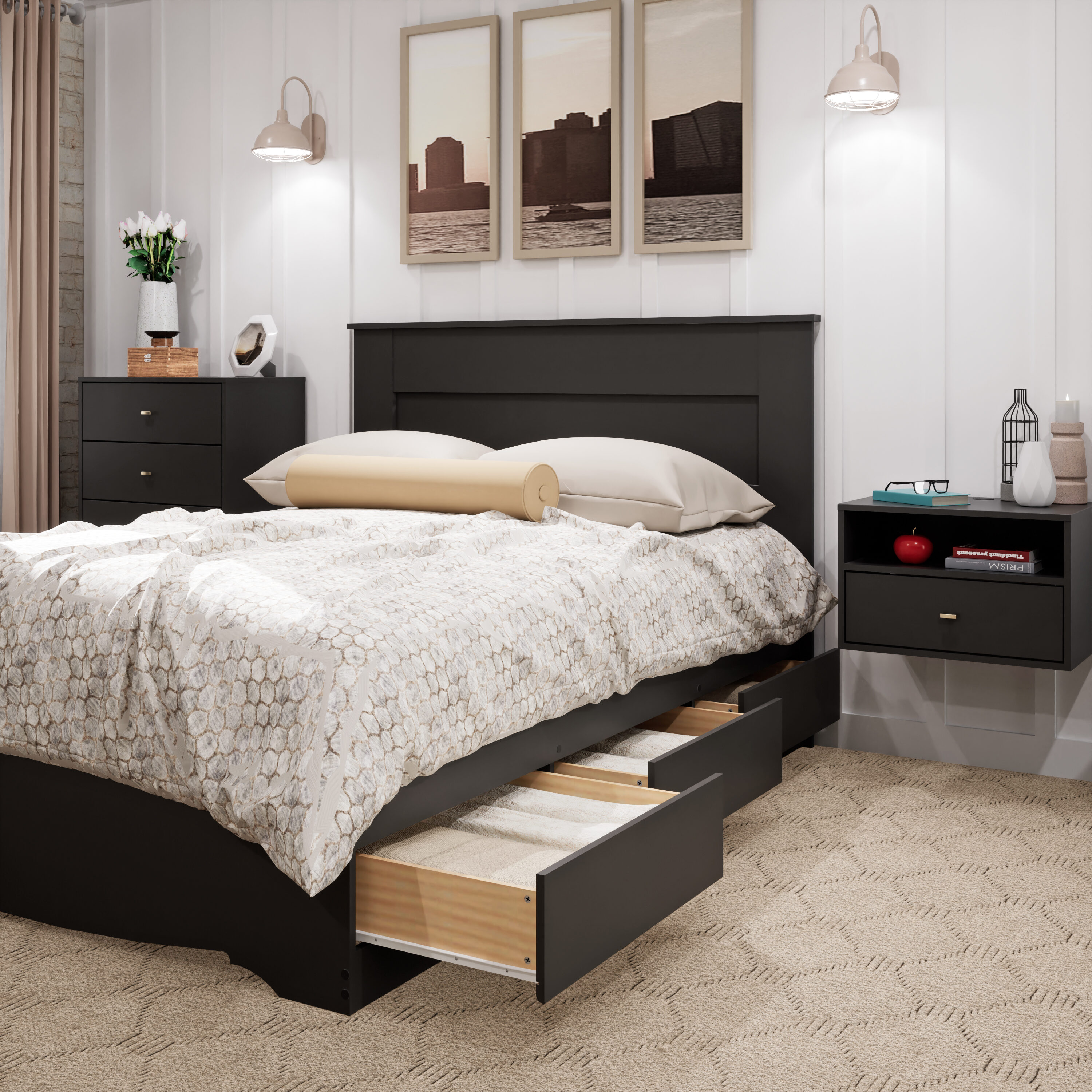 Prepac Transitional King Size Headboard In Black Finish - Easy Assembly ...