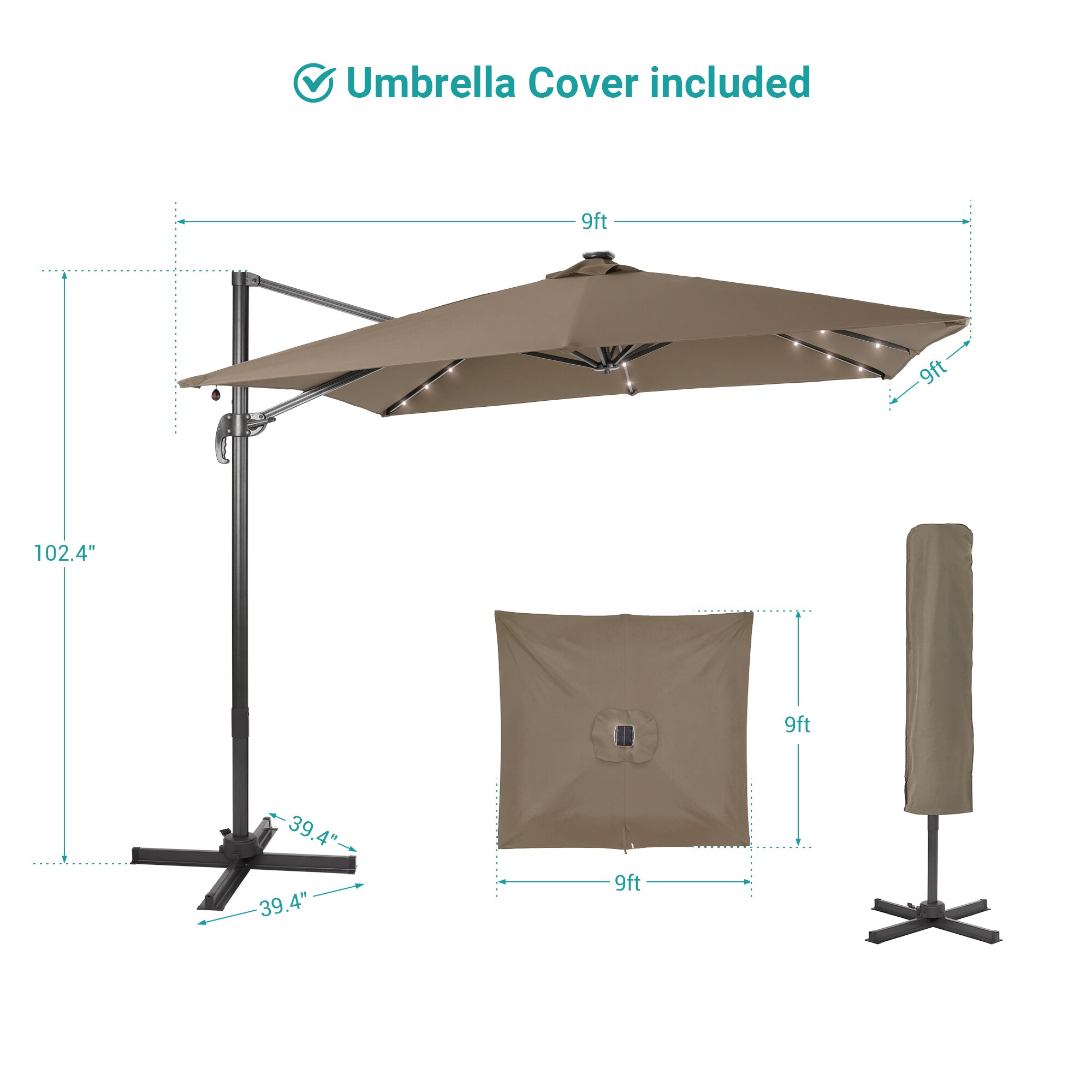 ACEGOSES 9-ft Aluminum Tan No-tilt Cantilever Patio Umbrella with ...