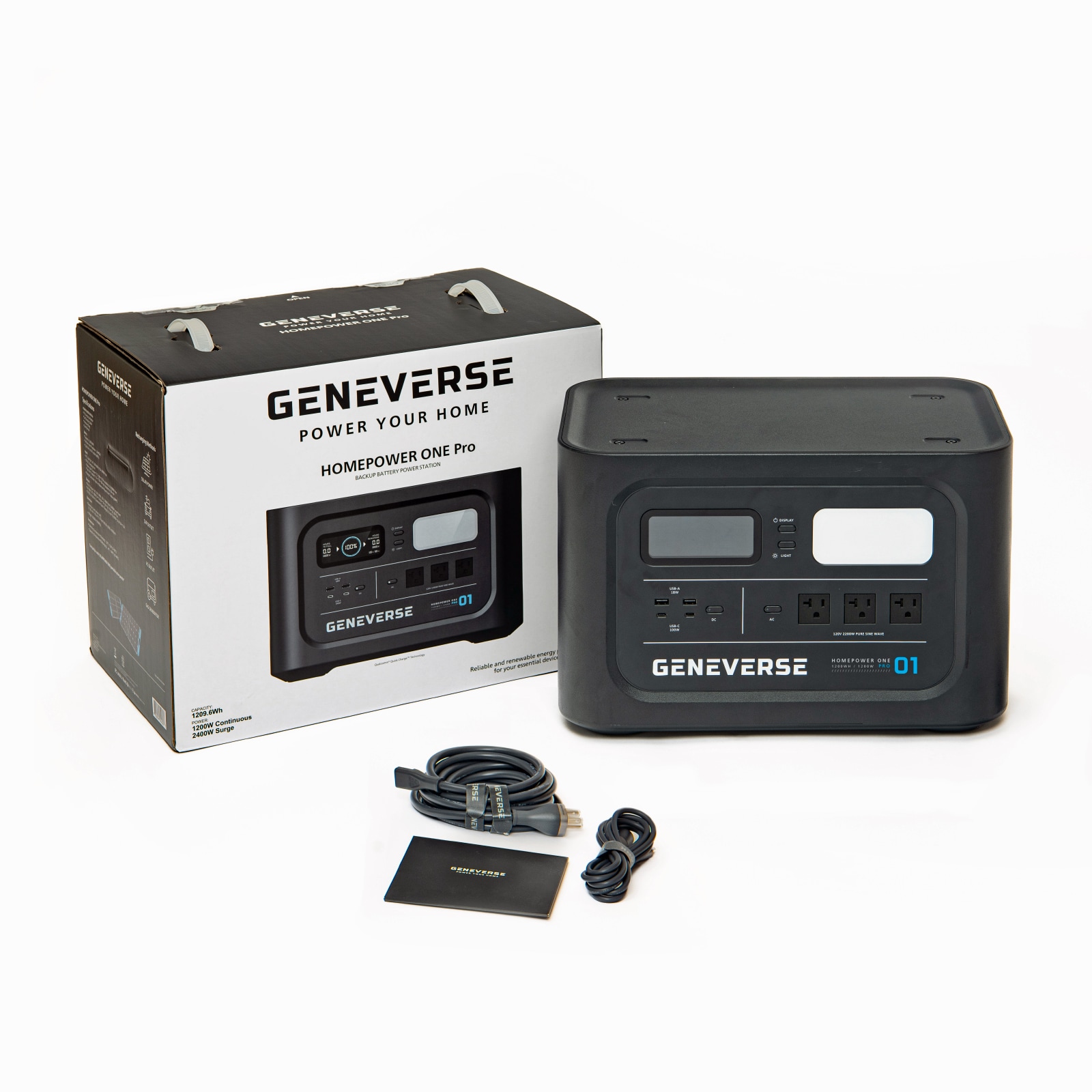 Geneverse HomePower PRO 1 Series LiFePO4 (70-GVUS-HP1P01); 2017 VA, 1210 W,  120 V; 3 Outlets & 4 USB Charging Ports; Up to 7 - Micro Center