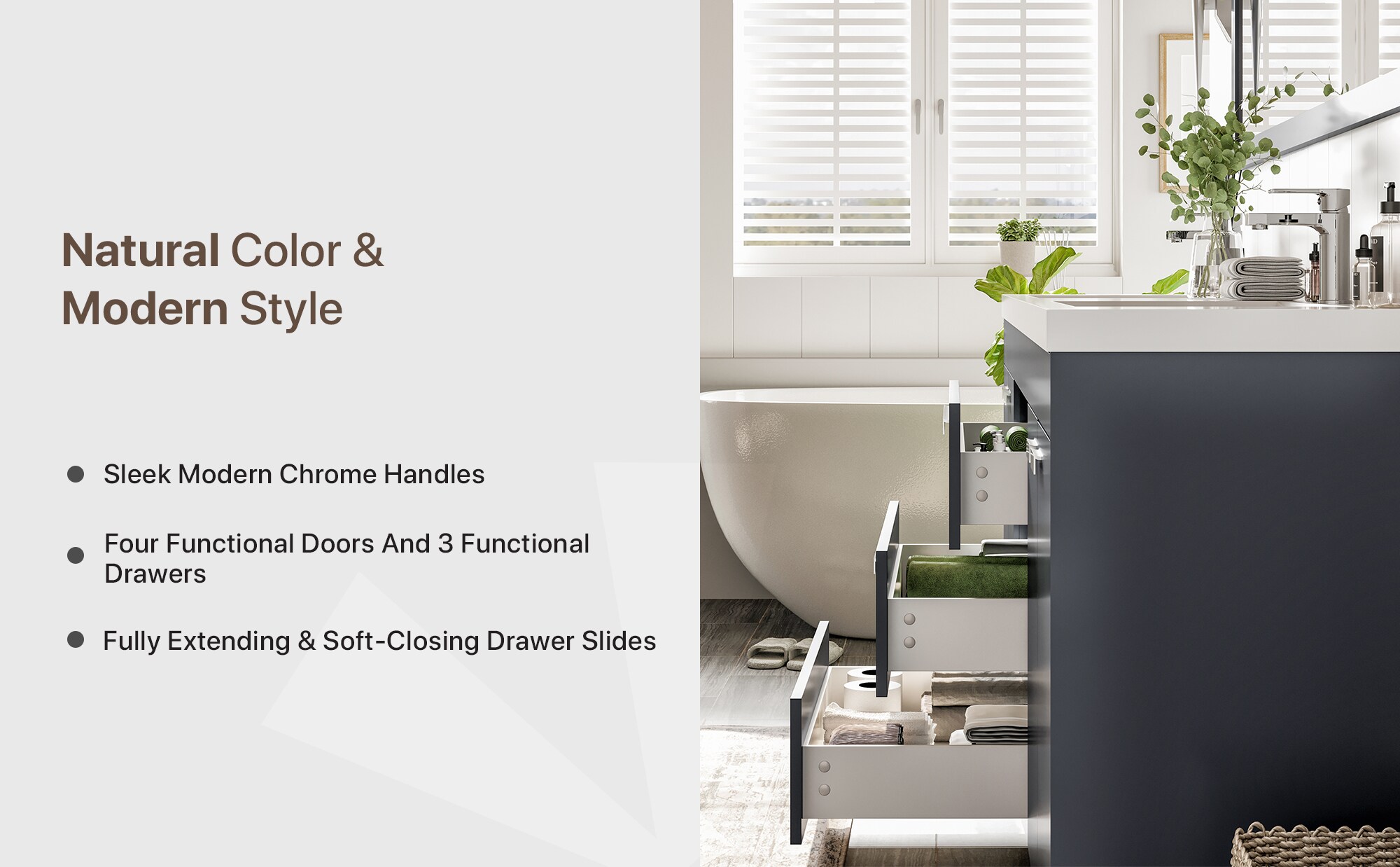 Eviva Lugano 84" Gray Modern Freestanding Double Sink Vanity with Acrylic Top