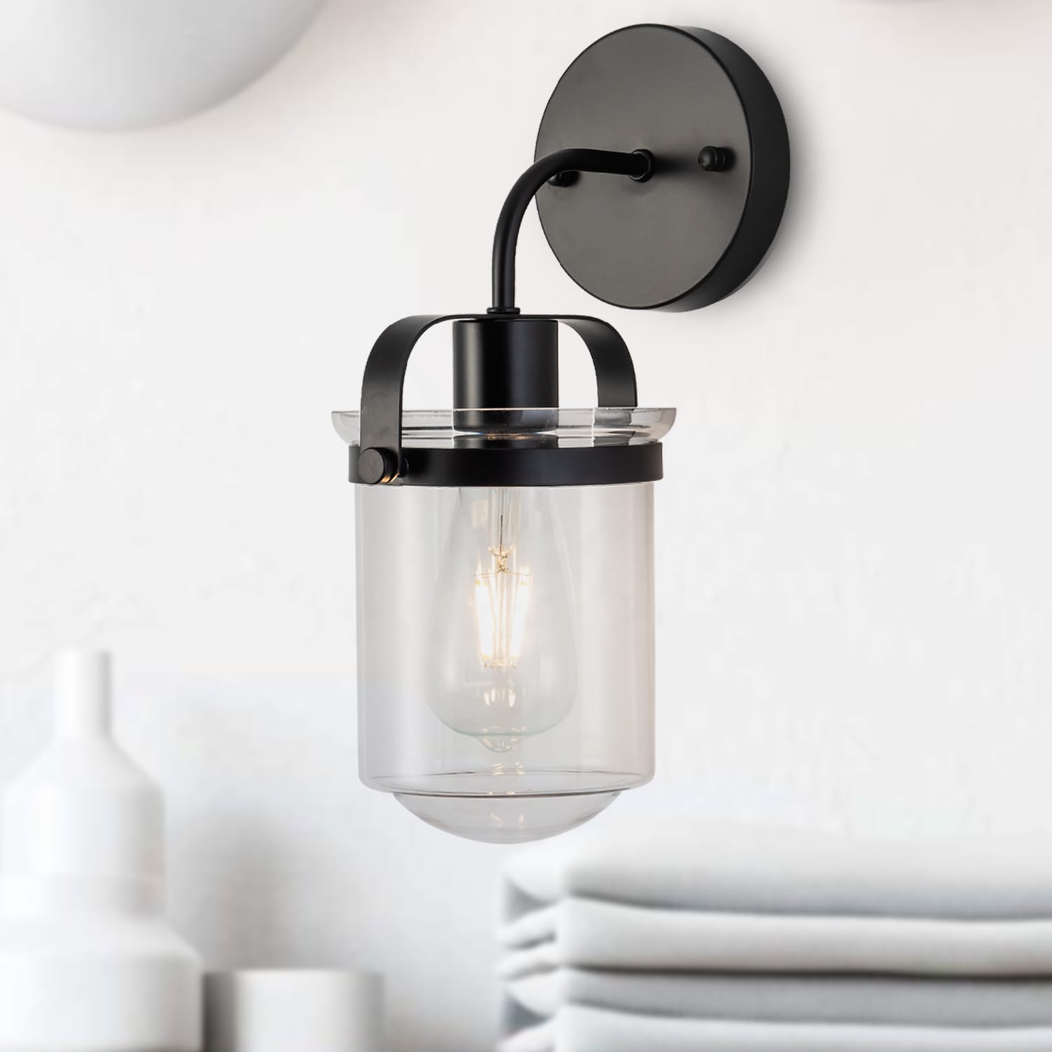 Tenleaf Industrial Black Vanity Light Fixtures with 1 Lights and Clear Glass Shade for Bathroom Kitchen and Dinning Room