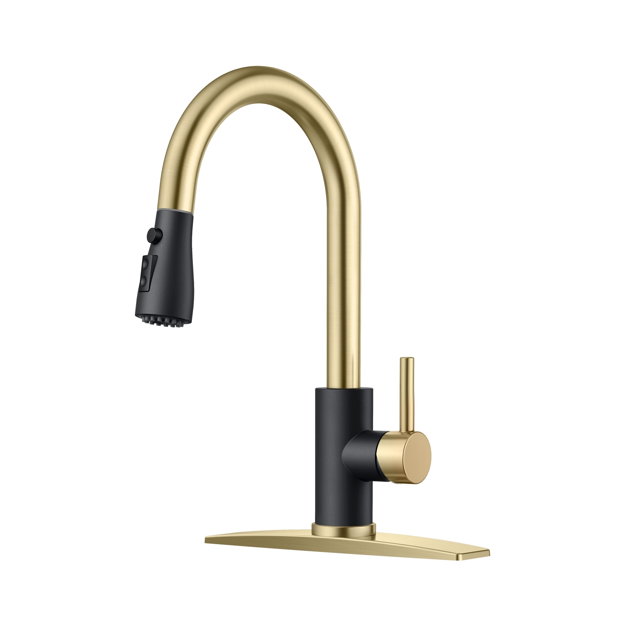 androme AA22003BG Black Gold Single Handle Deck-mount Pull-down Kitchen Faucet with Sprayer (Includes Deck Plate)