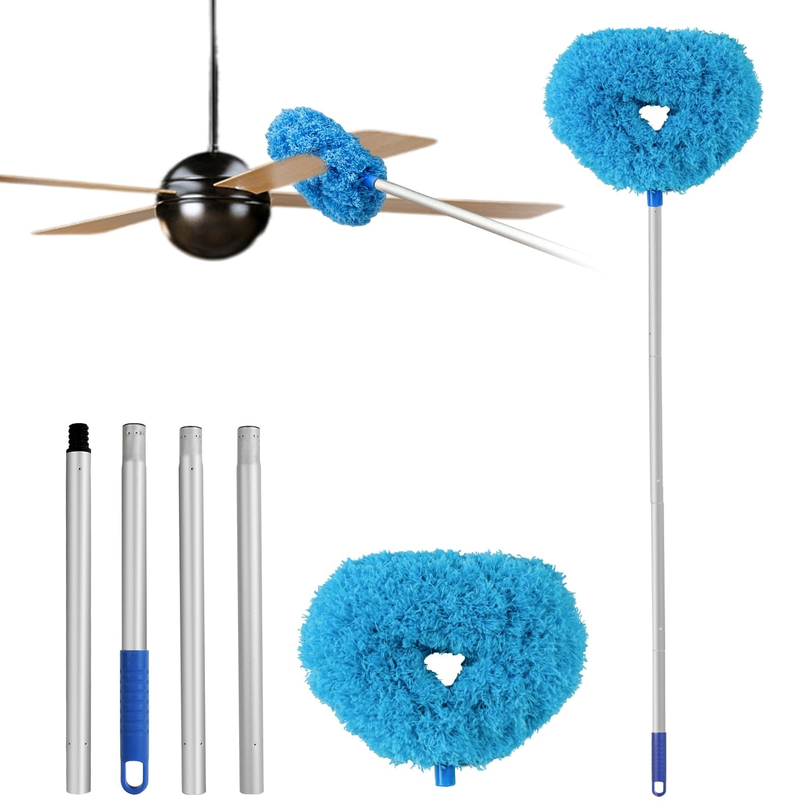 Yichuhaoxi  Ceiling Fan Cleaner Duster Reusable Microfiber Cleaning Tool with Extension Pole Adjusts 13 to 49 Inch for Walls Furniture Windows