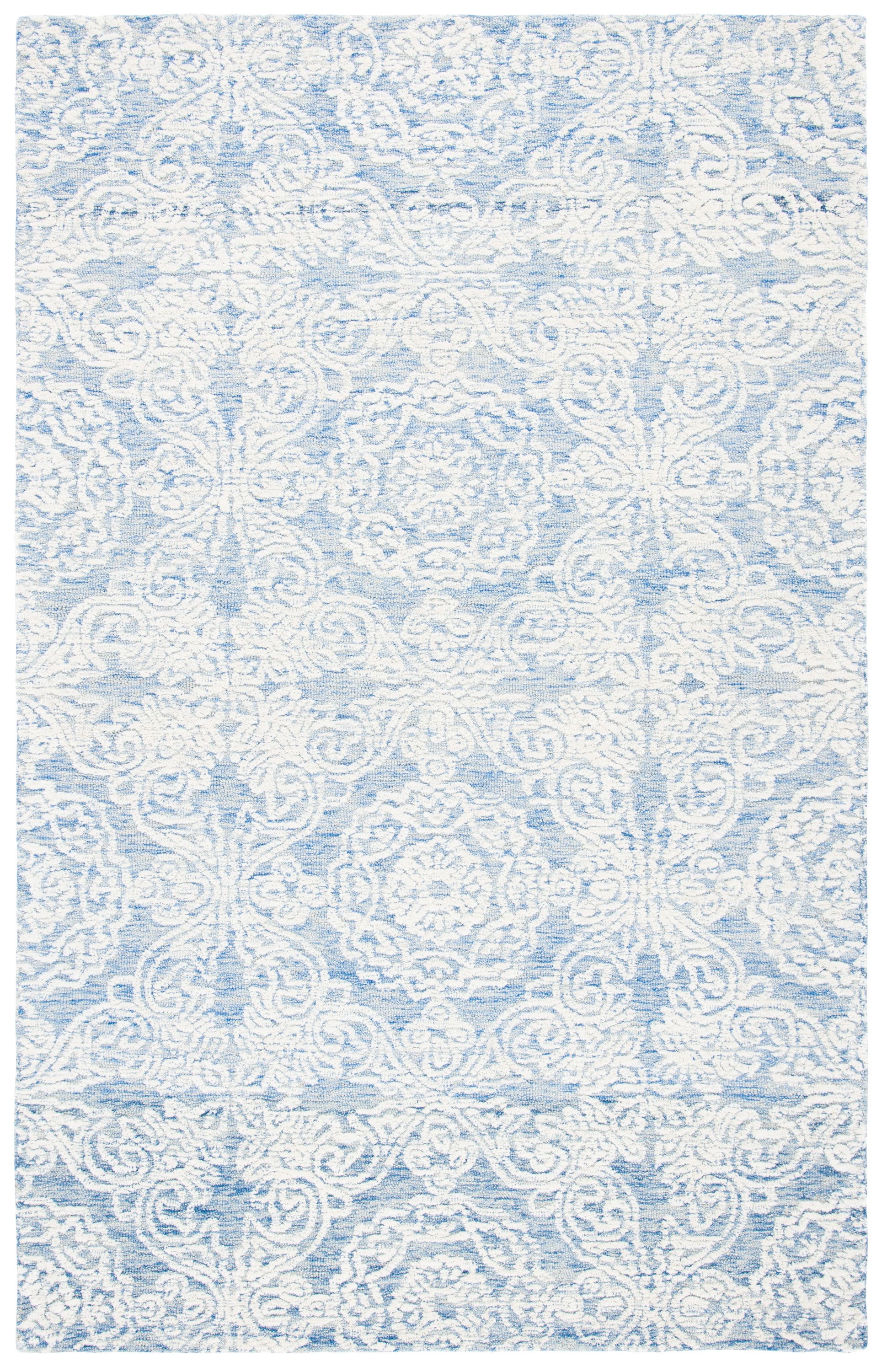 Safavieh MET997M-5 Metro Marcienne 5 x 8 (ft) Tufted Wool Blue/Ivory Rectangular Indoor Floral/Botanical Farmhouse/Cottage Area rug