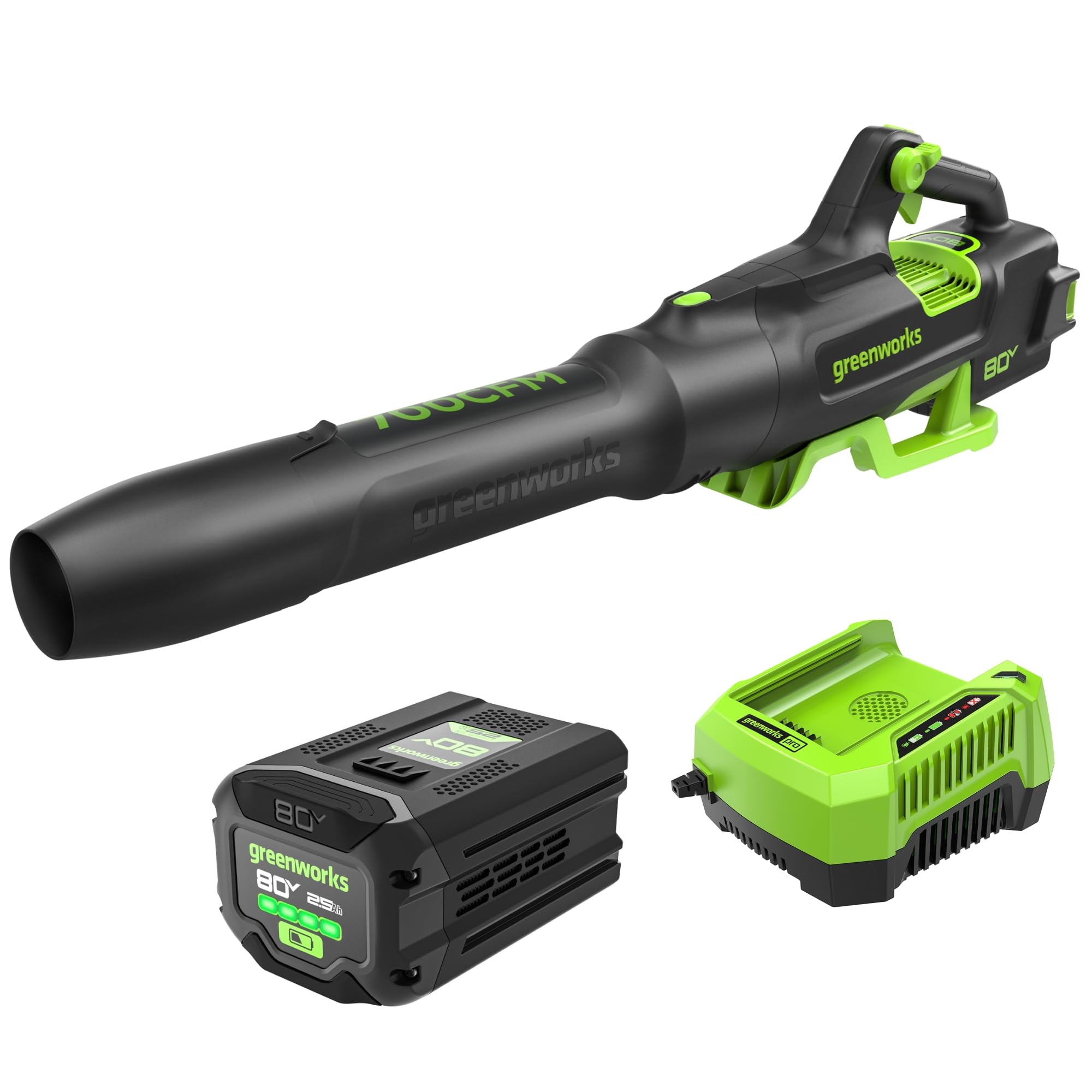 Greenworks Brushless Cordless 80-volt 700-CFM 170-MPH Battery Handheld Leaf Blower 2.5 Ah Battery Included Charger Included