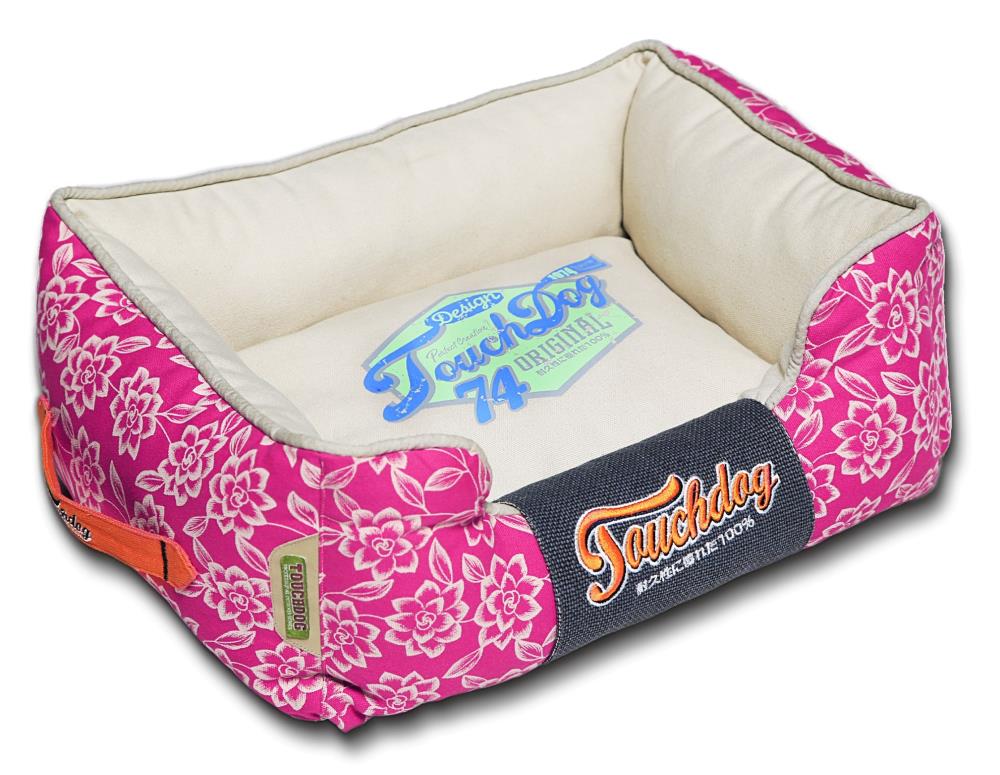 Touchdog PB64PKWHMD Rectangular Dark Pink, Cream White Cotton, Polyester and Nylon Dog Bed ( Medium )