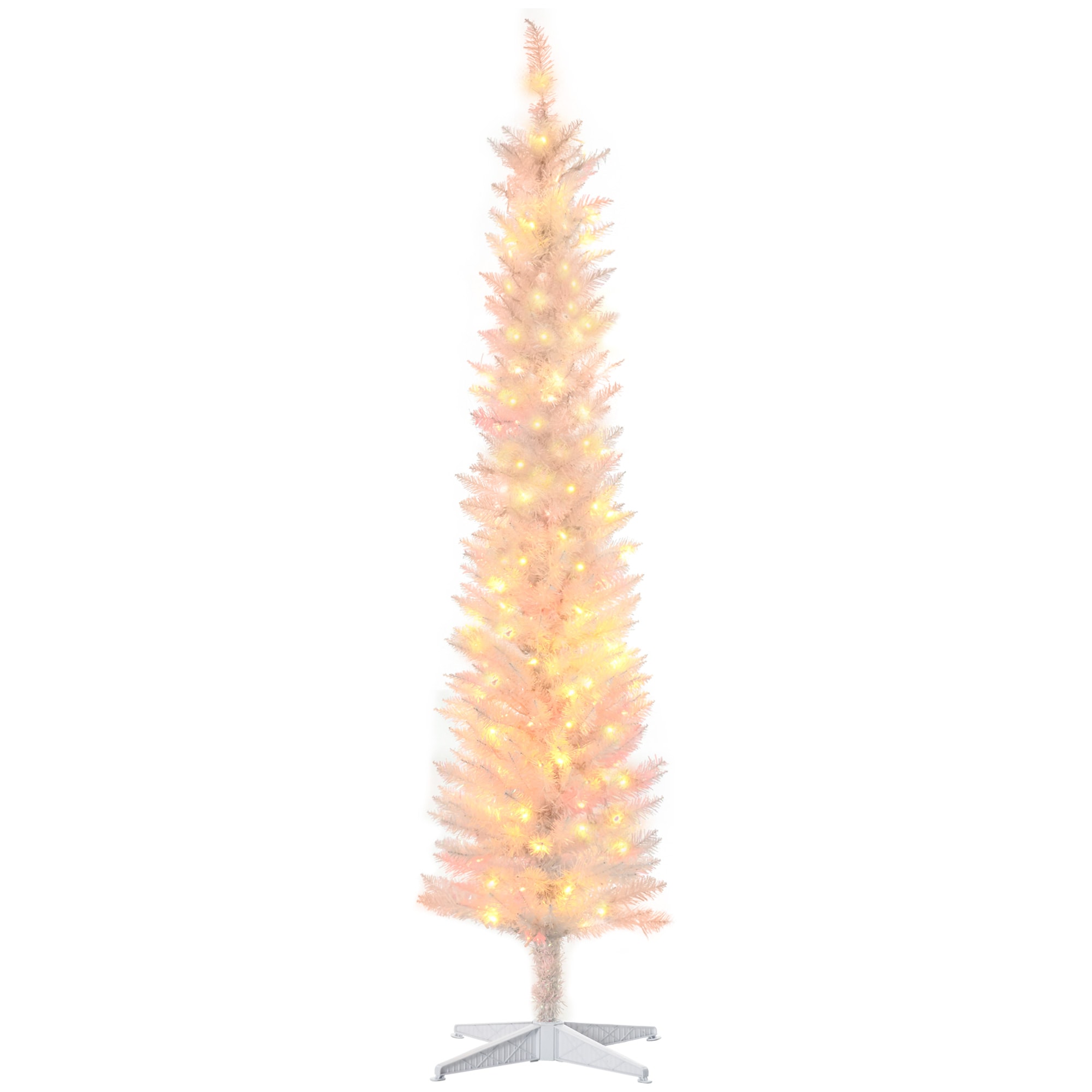 HomCom  7ft Tall Pencil Prelit Artificial Christmas Tree Holiday Decor with 500 Colorful Surface Branches 250 Colorful LED Lights White