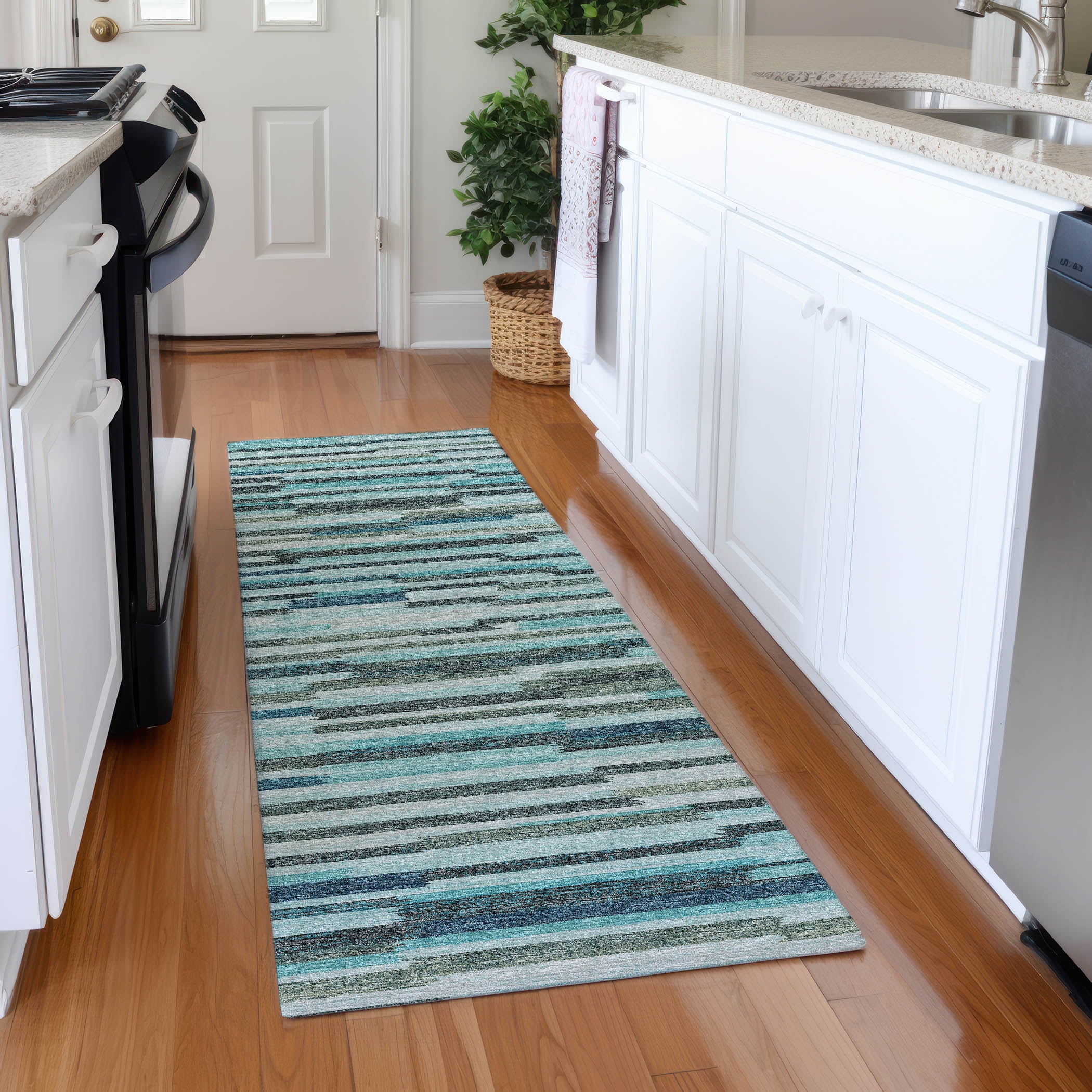 Addison Rugs AMF114TU2X8 Mayfield AMF114TU 2 x 7 (ft) Loomed Polyester Turquoise Rectangular Indoor Geometric Machine washable Area rug