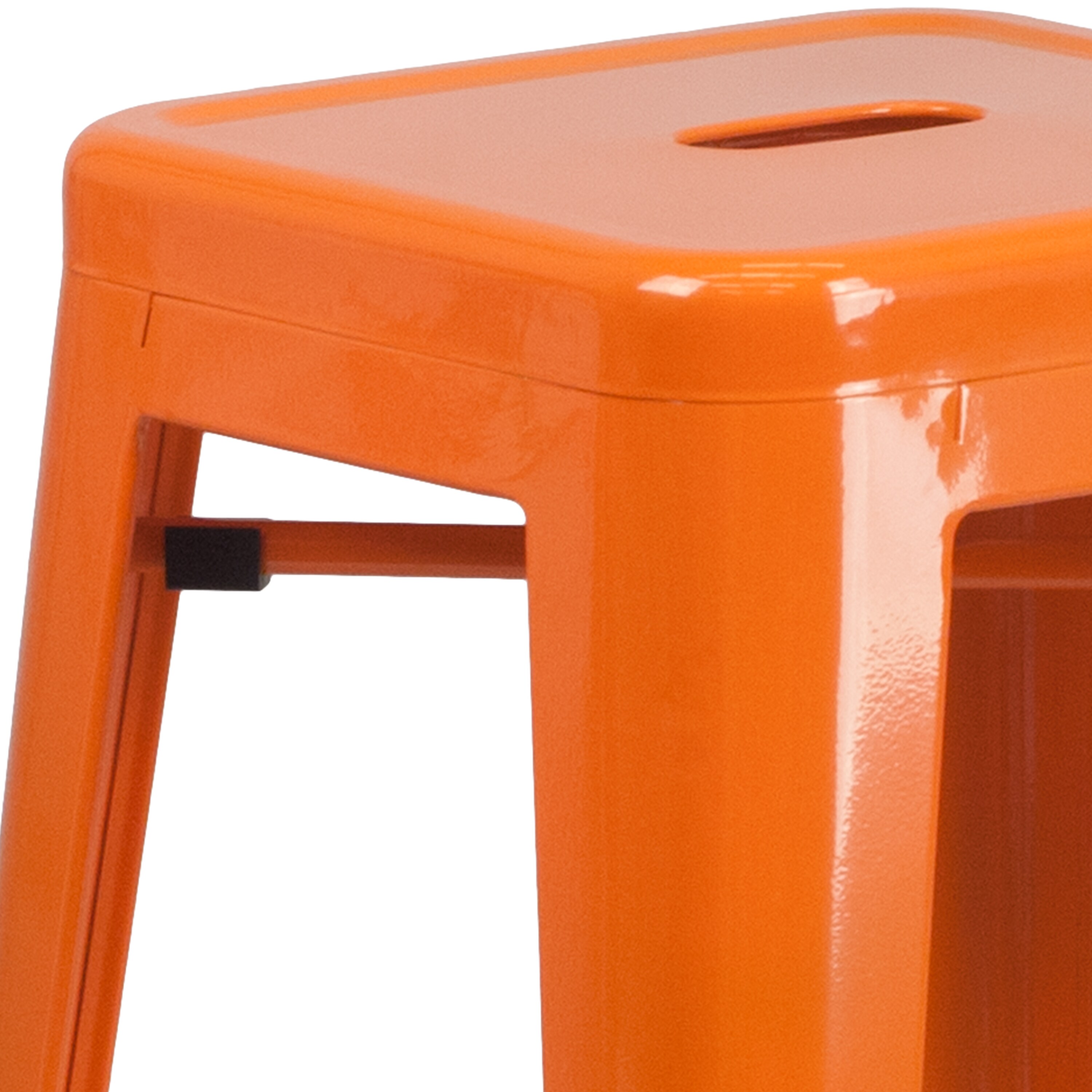 30" High Backless Orange Metal Stackable Barstool