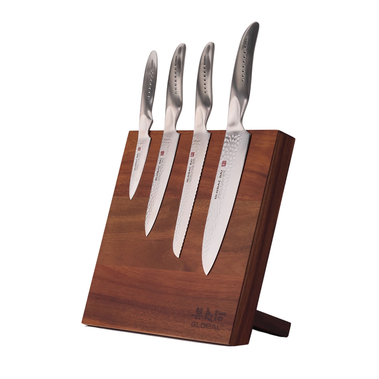 Global G-SAB25001 Bitoku SAI Essentials 5 Piece Knife Set with Magnetic Block Acacia