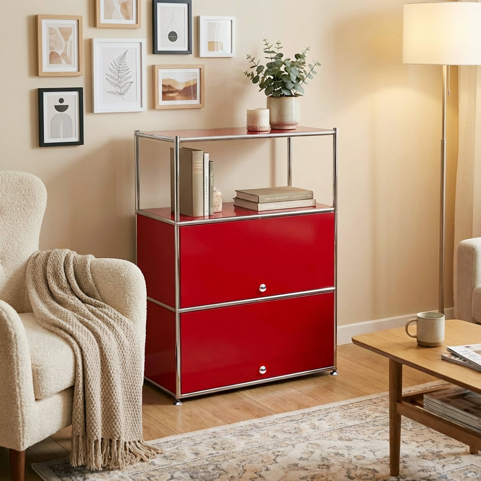 MEGA CASA - 4 Tier Modular Metal Sideboard Buffet Cabinet with Flip Up Doors and 2 Enclosed Stora...