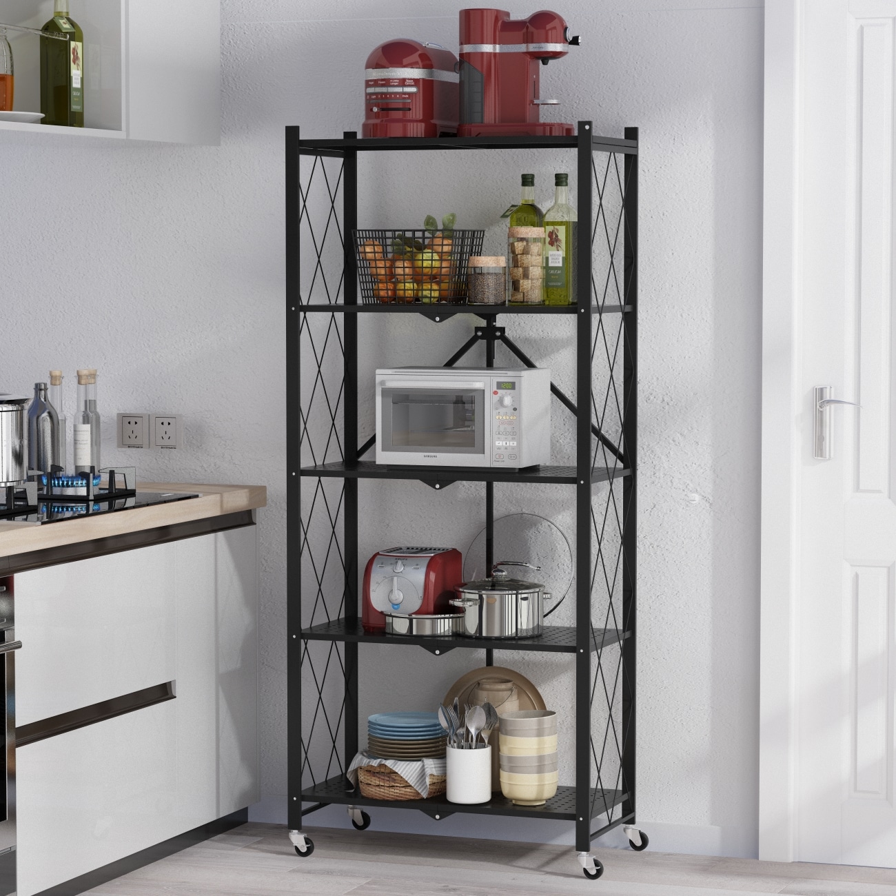 Black Metal Bathroom Under Pedestal Sink Organizer and Storage Rack