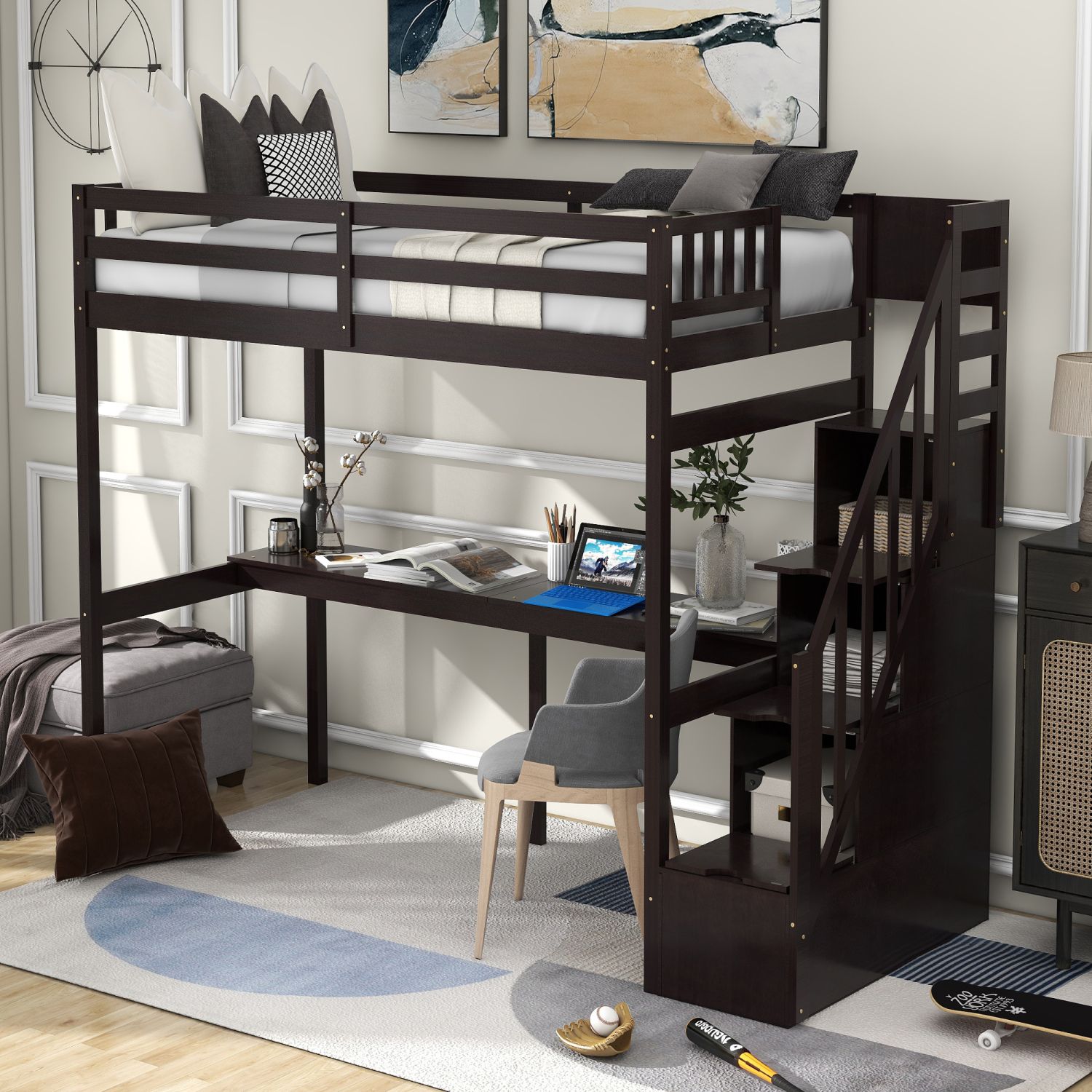 JASMODER GX000422AAP Espresso Twin Composite Platform Bed with Storage