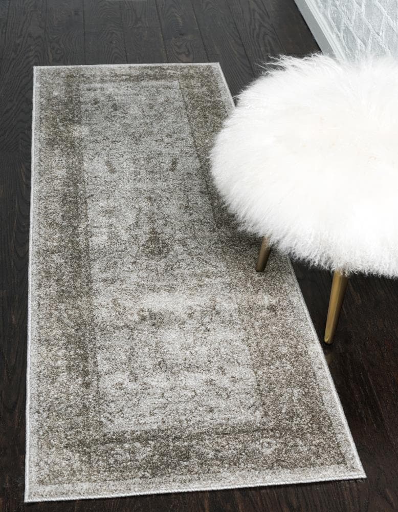 Unique Loom 3114656 Floral La Jolla 3 x 10 (ft) Loomed Polypropylene Light Gray/Dark Gray Rectangular Indoor Floral/Botanical Runner rug