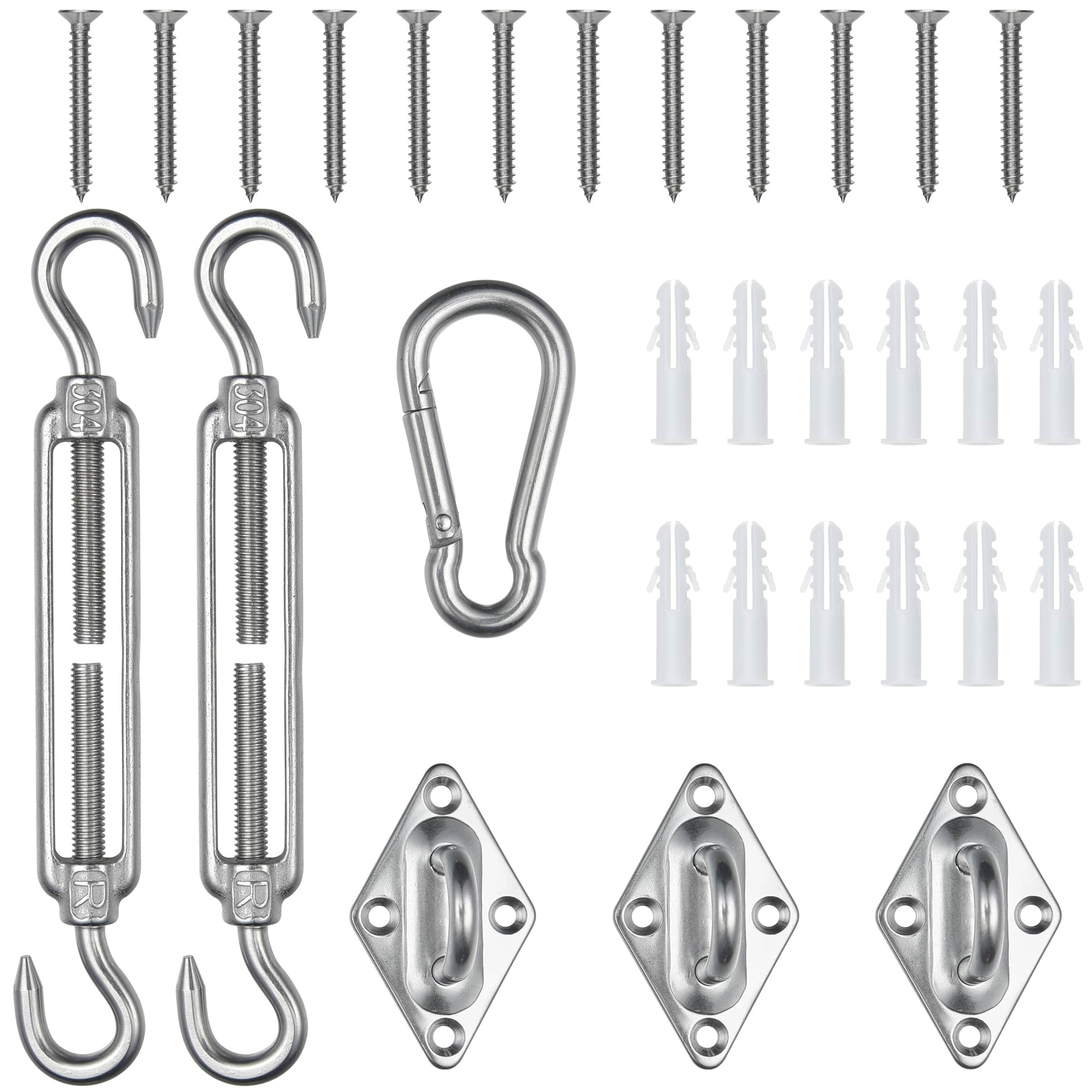 Yescom 07SSS024-HDW-T6IN-LO Triangle Sun Shade Sail Hardware Kit 304 Anti-Rust Stainless Steel Outdoor Yard