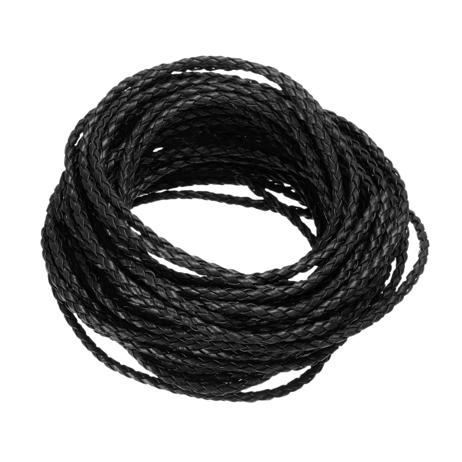 Unique Bargains Round Braided Leather Cord 10 Yards 3mm Four-Strand Faux Beading String Rope Bolo Tie 10 Meters Long for Jewelry Making/DIY Crafts String Macrame Bracelet Thread [Black] #S26061800UX3599