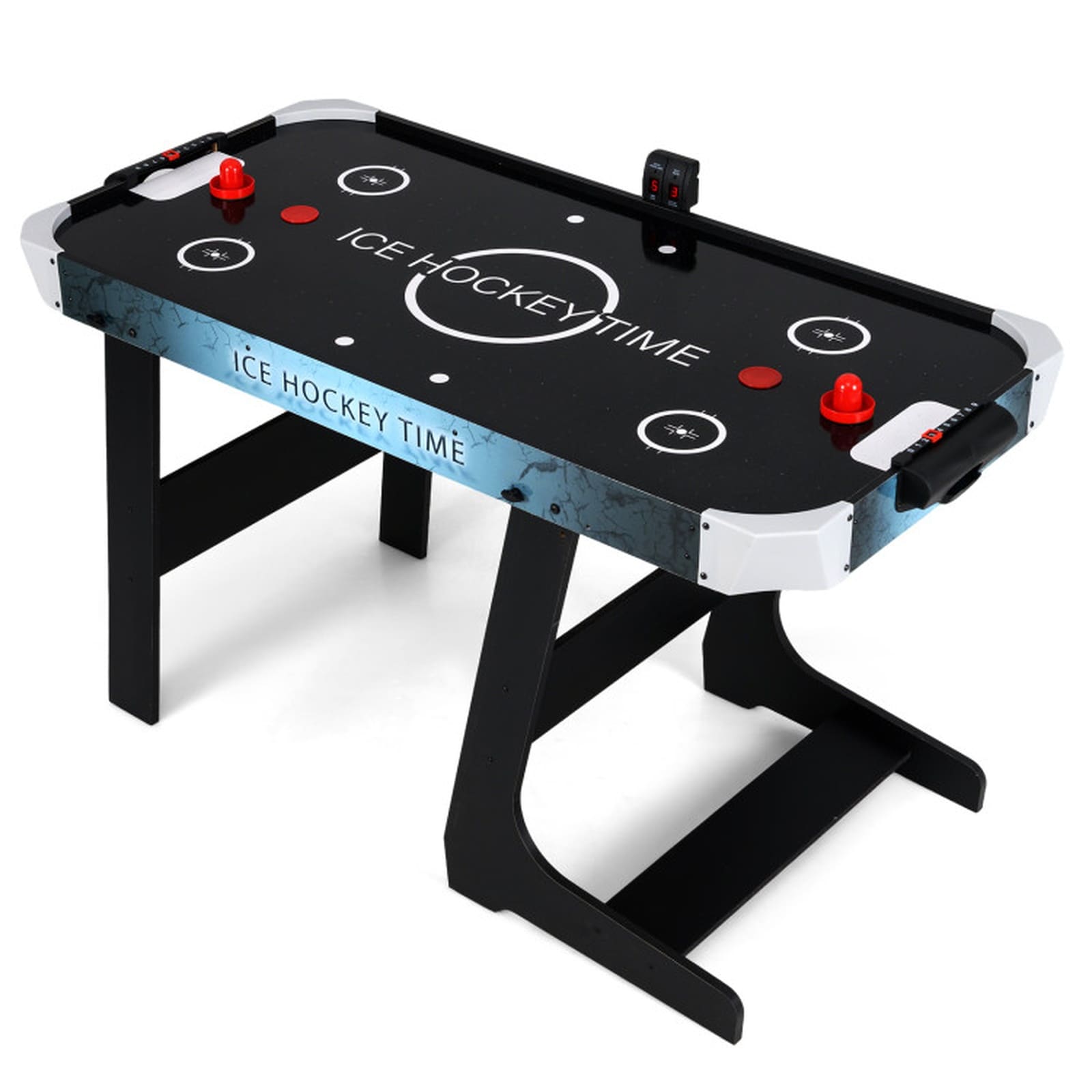 SUGIFT 56-in Black Folding Air Hockey Table with LED Digital Scoreboard and Powered Air Blower