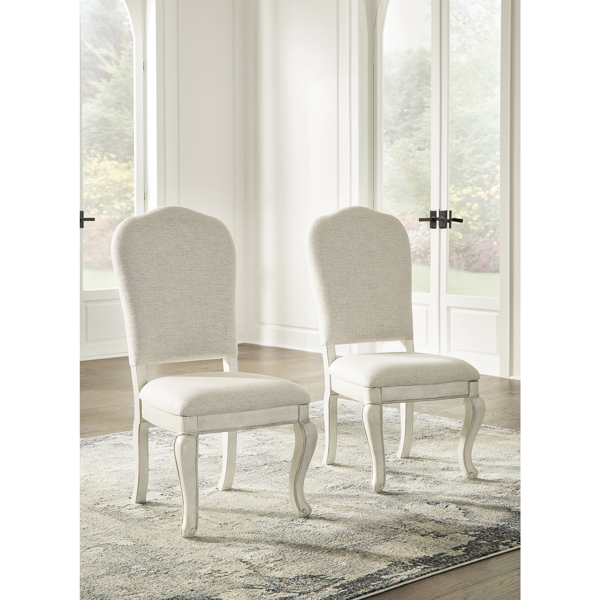 Signature Design by Ashley D980-01 Arlendyne Antique White Dining Chair with Light Linen Upholstery and Foam Cushion