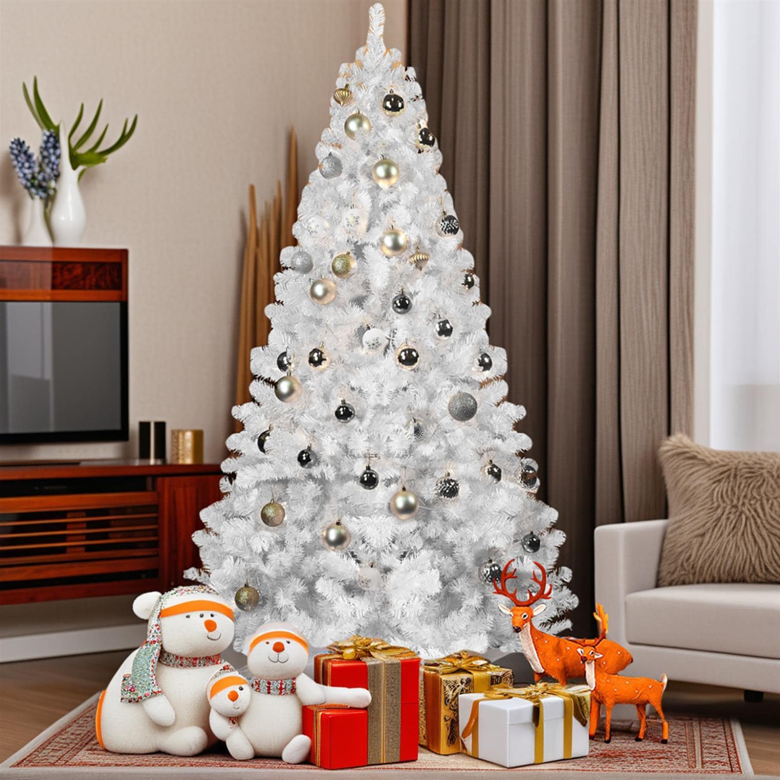 Choco Moon Artificial 6ft White Christmas Tree with 760PVC Mixed Branch Tips Green Hinged Premium Foldable Base