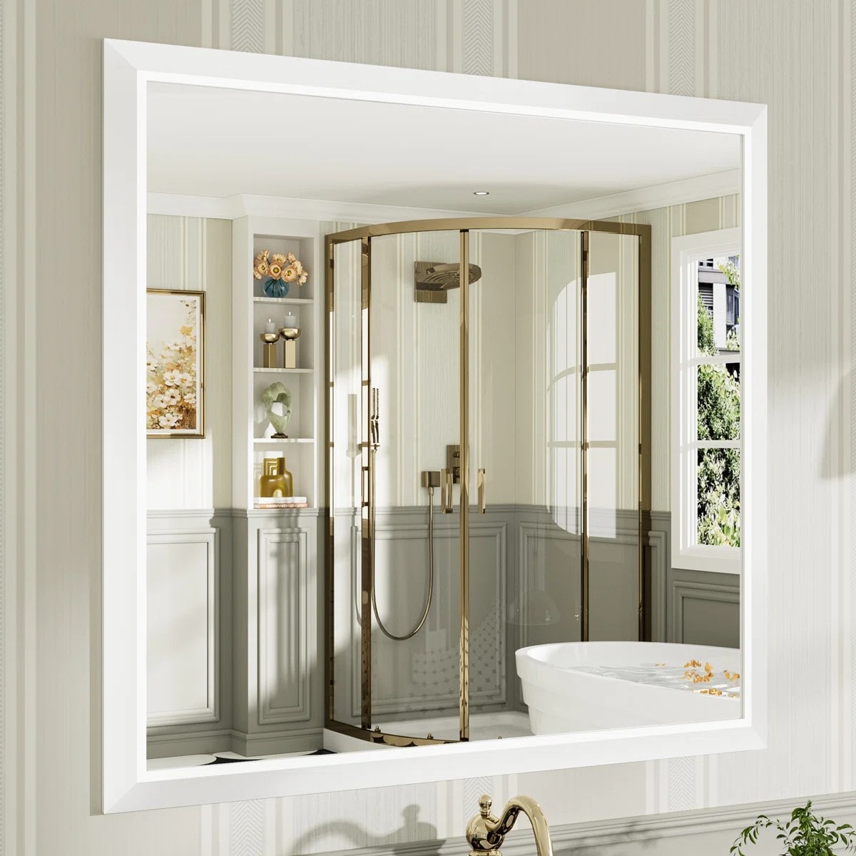 Blisstyle - Tempered Glass Horizontally and Vertically 40-in x 38-in Framed Rectangle Bathroom Va...