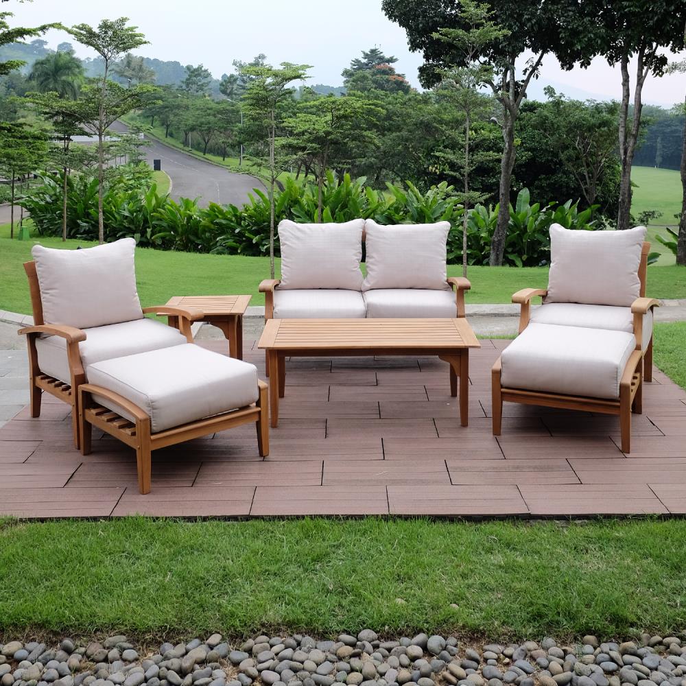 Cambridge Casual Auburn 1 Natural Teak Wood Ottoman in the Outdoor ...