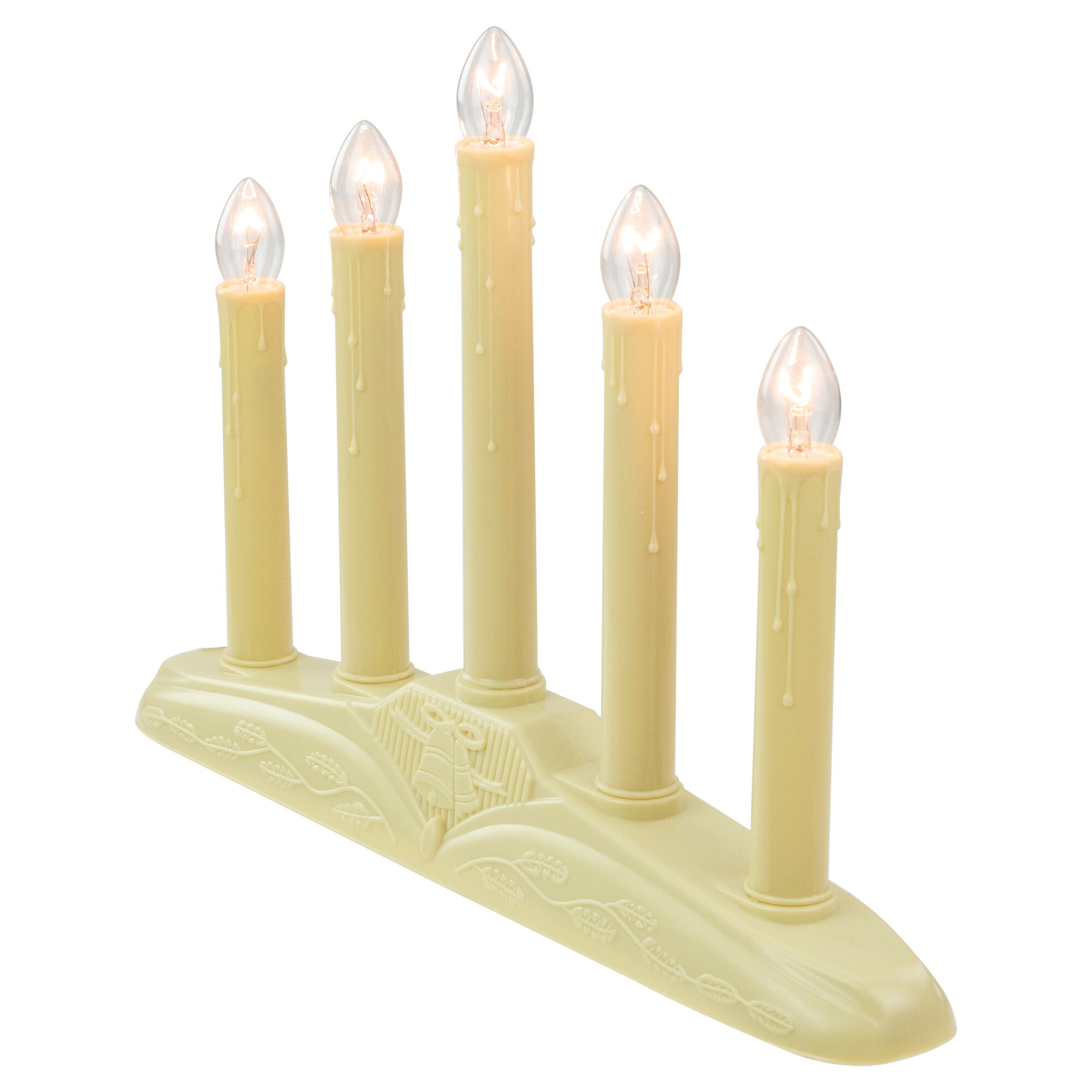 Ivory Winter Flame-Tipped 5-Light Candolier with Holly Accents