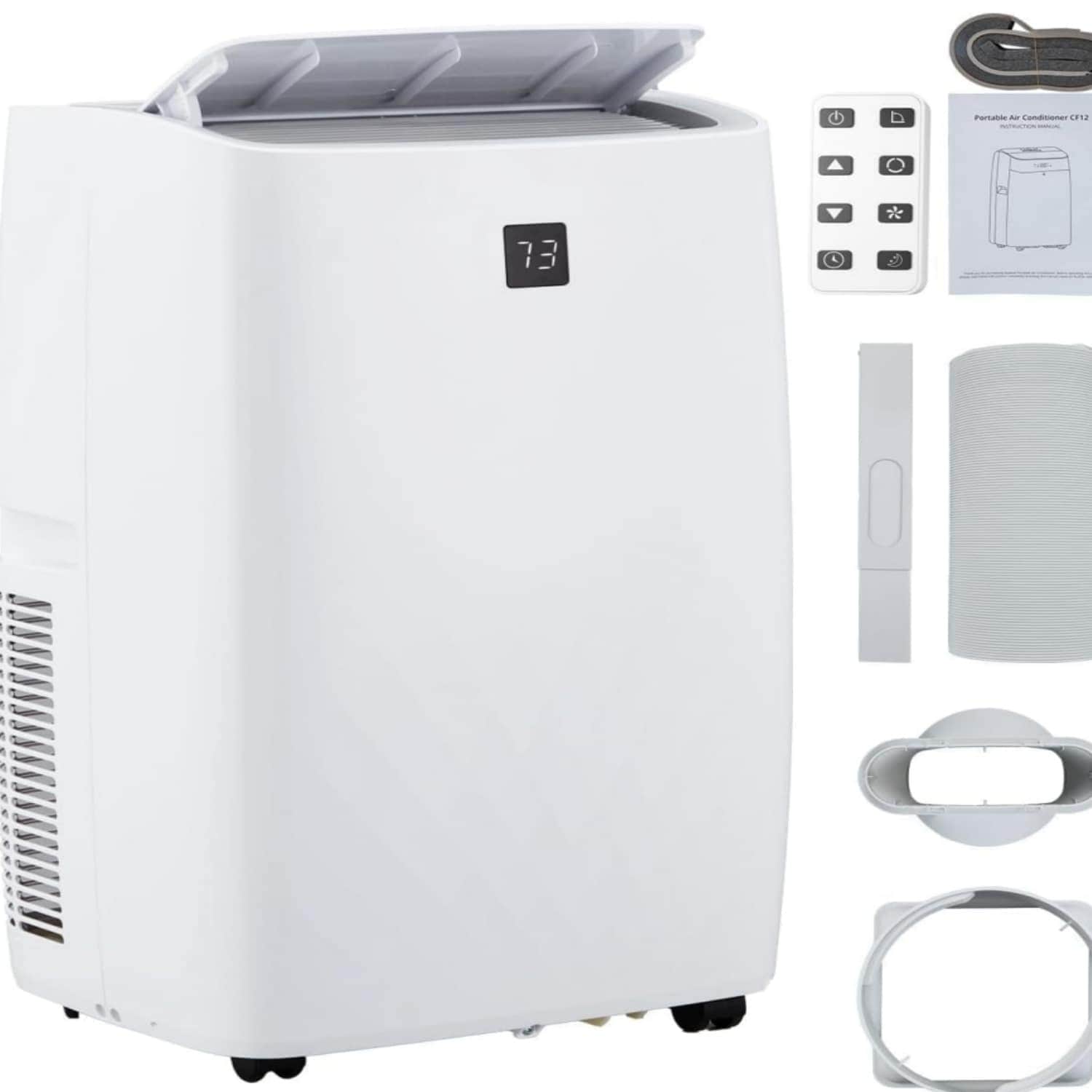 Qeetex LSHQQPHO-10I2J5VV 14000 BTU  Portable Air Conditioner for Rooms up to 750 Square Feet  3 in 1 Portable Air Conditioner with Remote  Dehumidifier and Fan Modes  24 Hour Timer  Large Room Window Kit  White