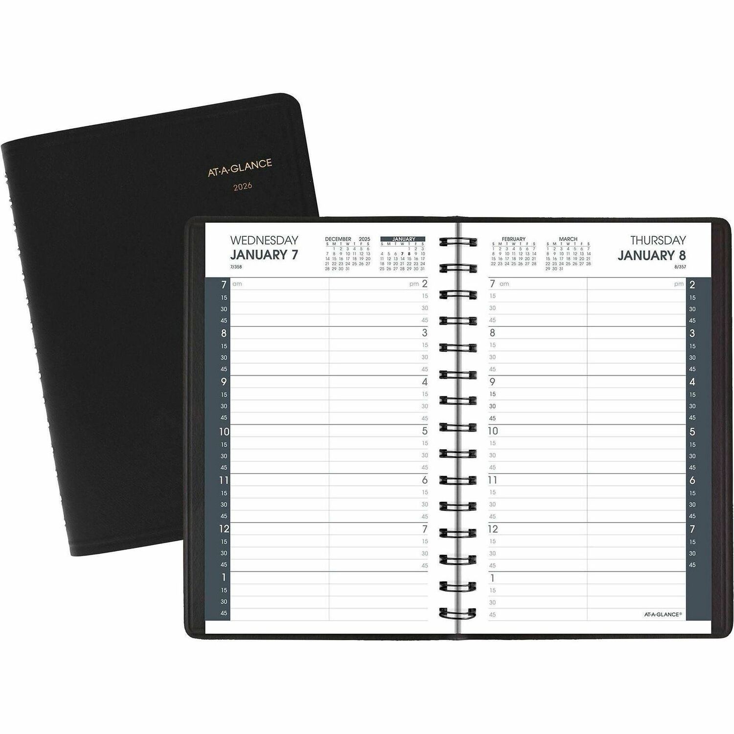 AT-A-GLANCE SPRAAG7080005 Daily Appointment Book with 15 Minute Appointments  One Day Page Mon to Sun  8 x 5  Black Cover  12 Month Jan to Dec 2026