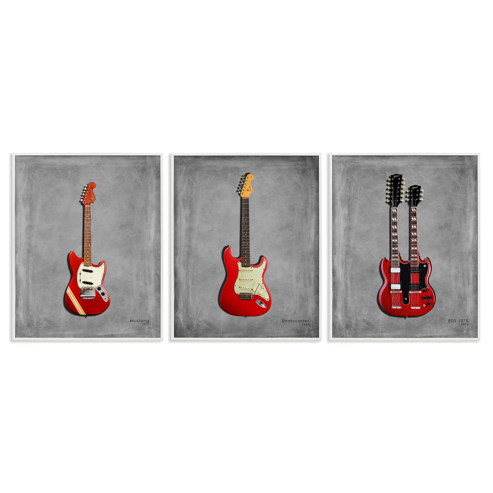 Stupell Industries A3-456-WFR-3PC-16X20 Red Guitars Collection 3 Piece White Framed Giclee Art Set By Mark Rogan 16 x 20