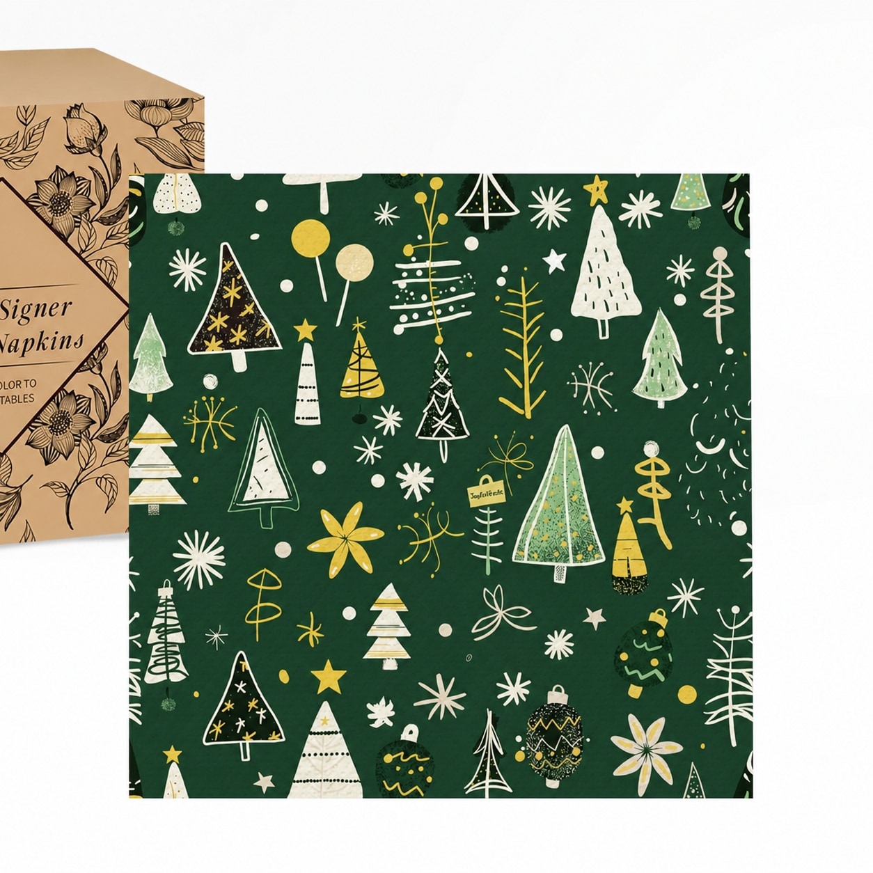Lukvuzo -  Christmas Paper Napkins 3 Ply Festive Green Holly Design Disposable 13 x 13 Inch Unfol...