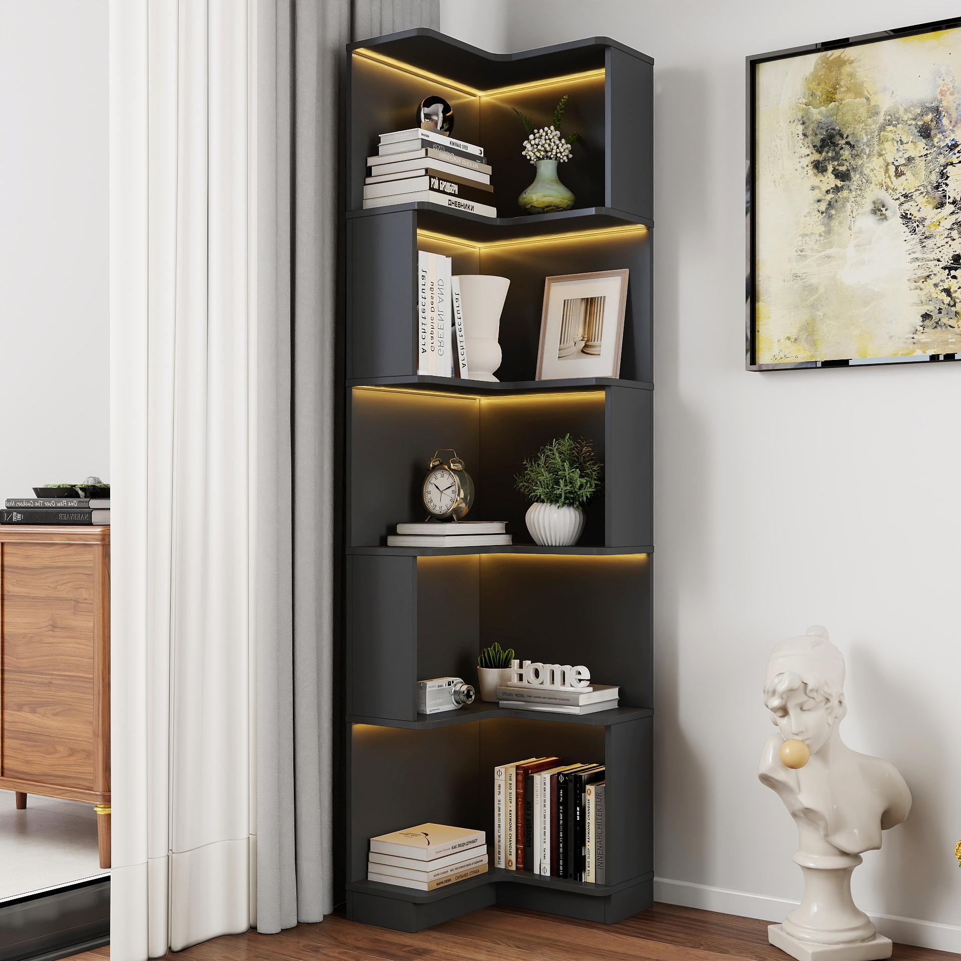 Bayfeve Black Composite Corner Bookcase (17.7-in W x 68.9-in H x 17.7-in D)