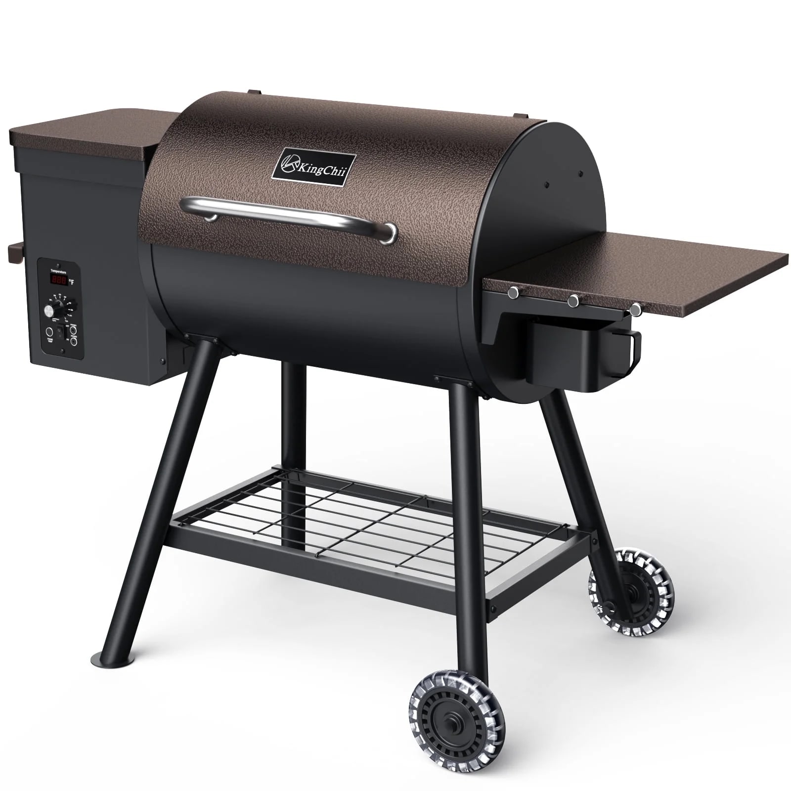 KingChii PELLET-GRILL-03-BR Wood Pellet Grill and Smoker 456 SQ IN with Automatic Temperature Control Foldable Legs for Easy Storage and Transport in Bronze