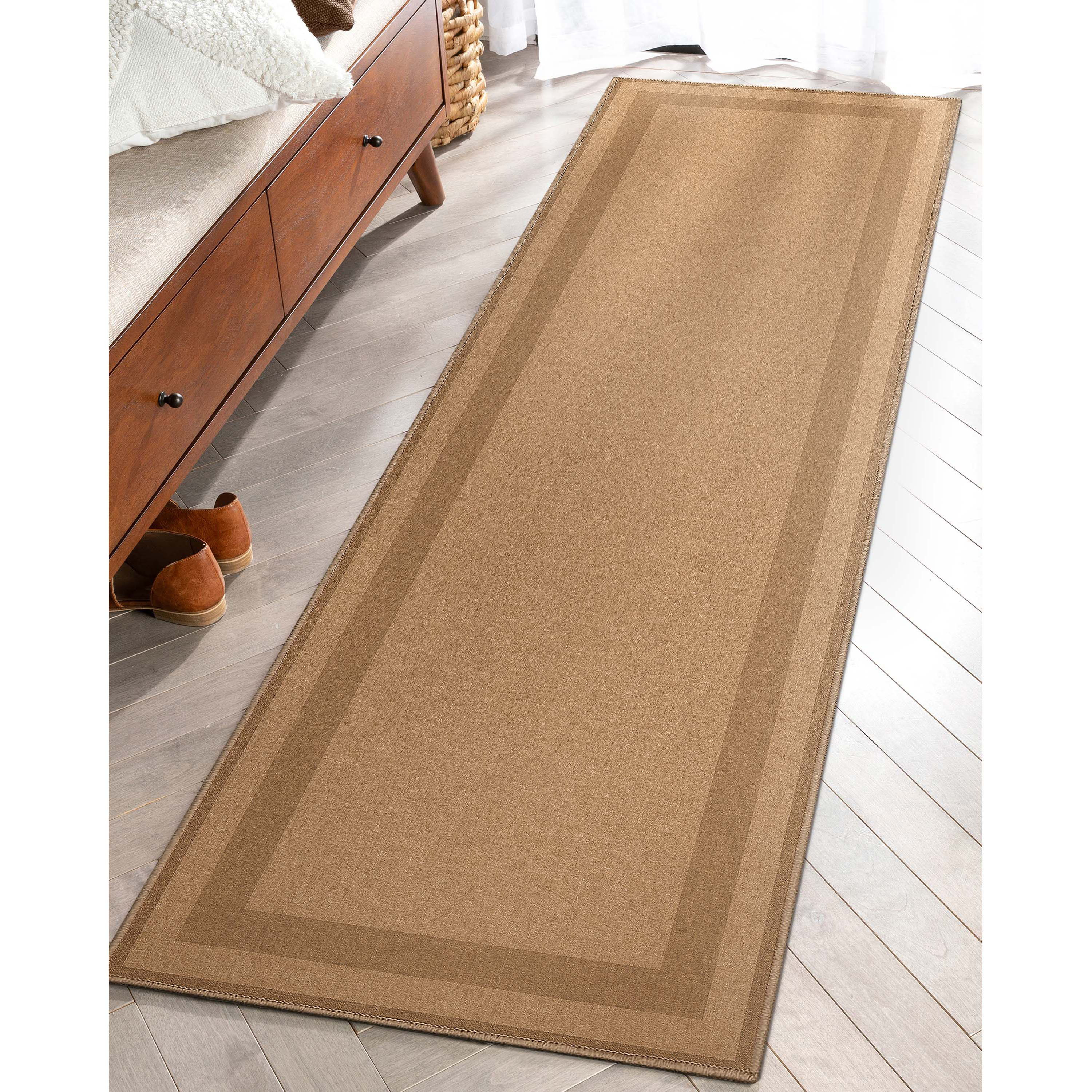 Well Woven W-PLB-02A-2 Border 2 x 8 (ft) Loomed Polyester Brown Rectangular Indoor Abstract Mid-Century Modern Runner rug