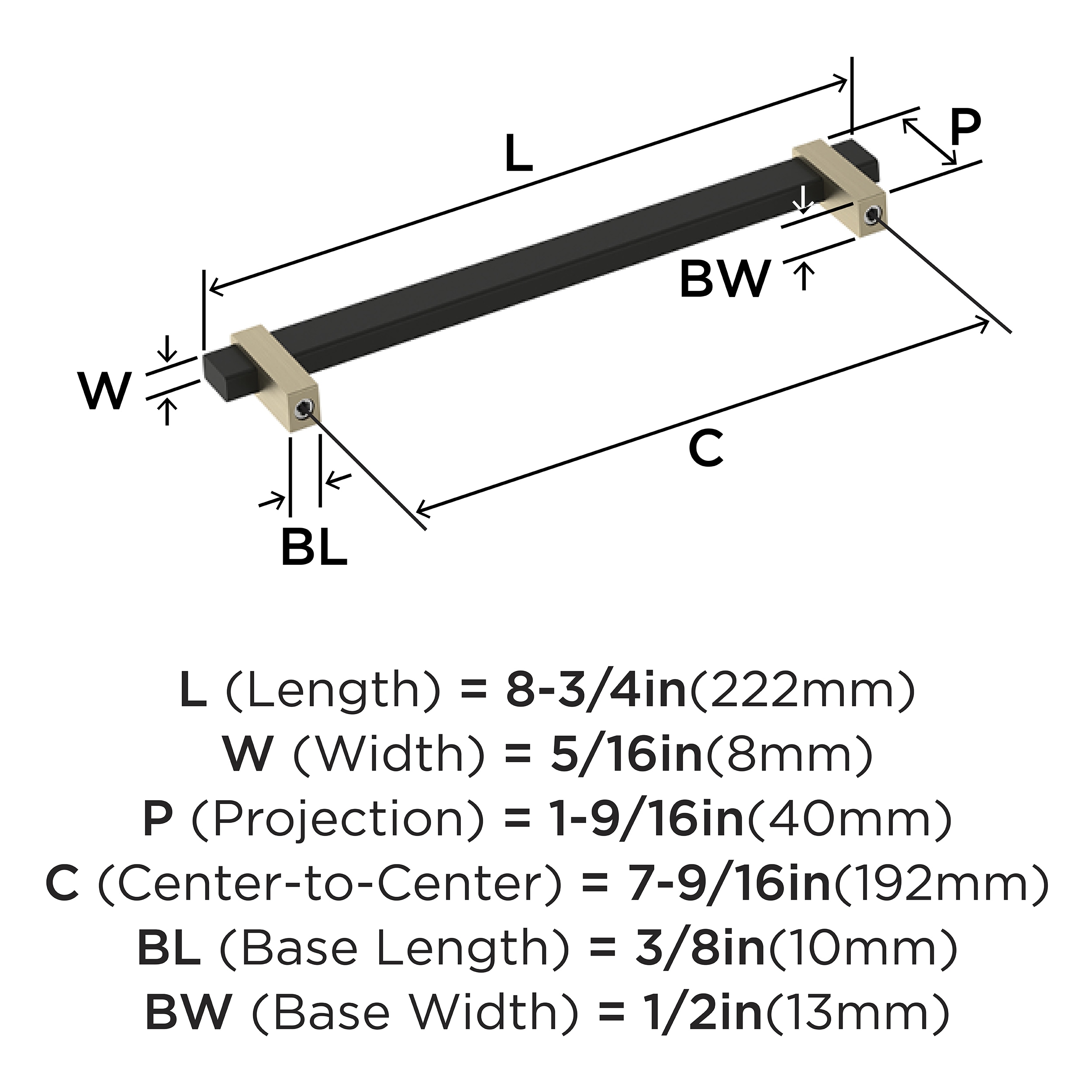 Matte Black and Golden Champagne 7-9/16" Bar Cabinet Pull