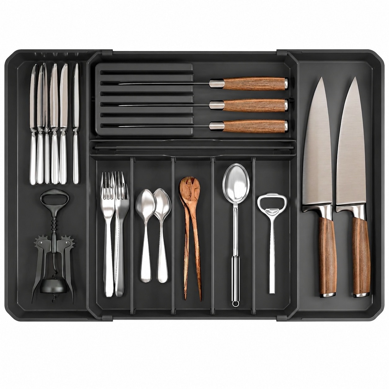 Anqtovp  Silverware Drawer Organizer Expandable Kitchen Utensil Organizer Larger Capacity Flatware and Cutlery Tray Multi Purpose Drawer Storage