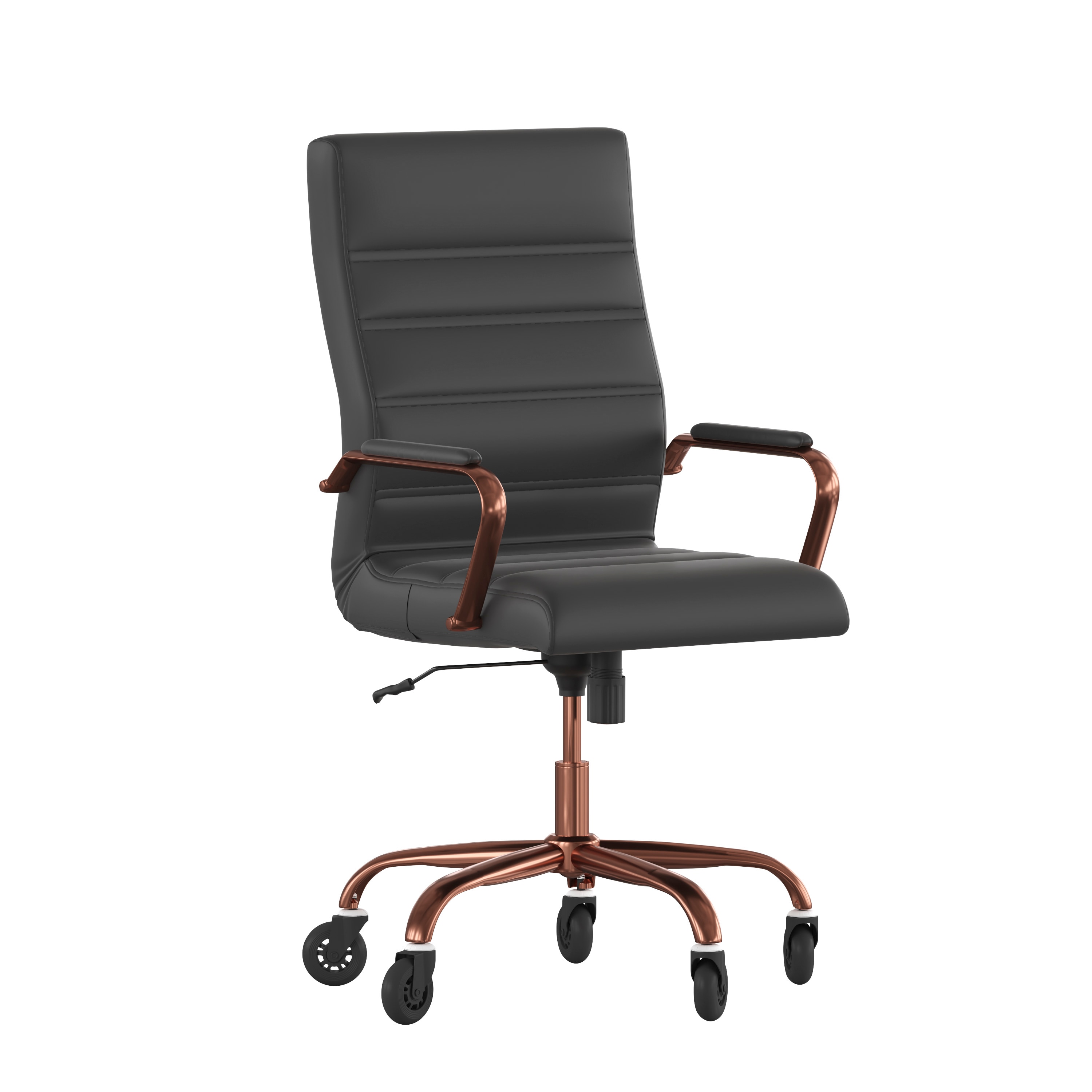 Flash Furniture 840196381688 Whitney High Back Black LeatherSoft Executive Swivel Office Chair with Rose Gold Frame; Arms; and Transparent Roller Wheels