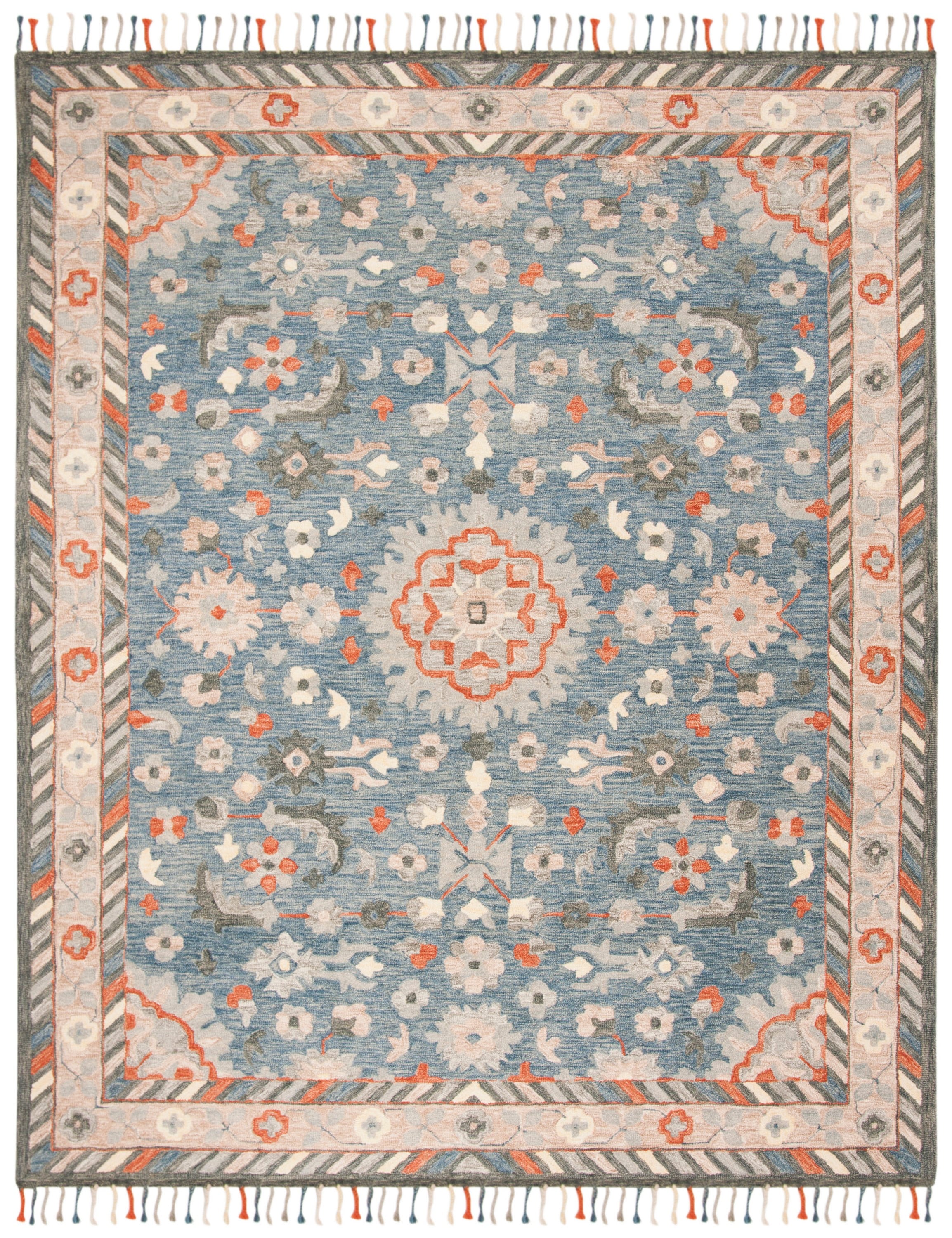 Aspen Blue and Rust Wool 10' x 14' Tufted Area Rug