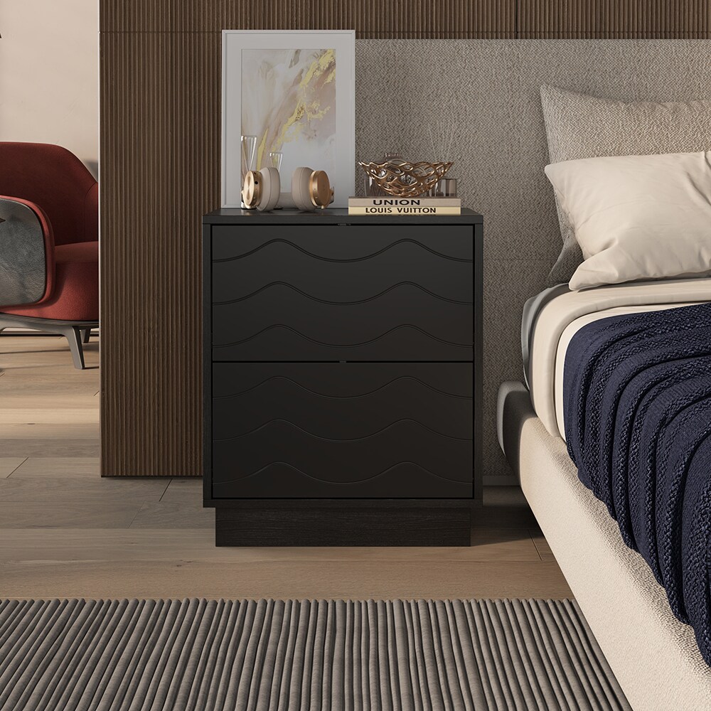 Homsee C-KF330147-01 2-Drawer Nightstand Modern Bedside Table with Soft Close Drawers Storage and Paint Finish for Bedroom 19.6''L x 15.7''W x 23.6''H Black