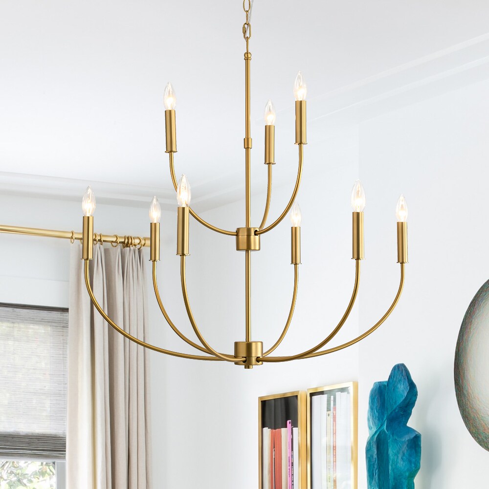 Wonderindoor 9 -Light Brushed Gold Metal Chandelier