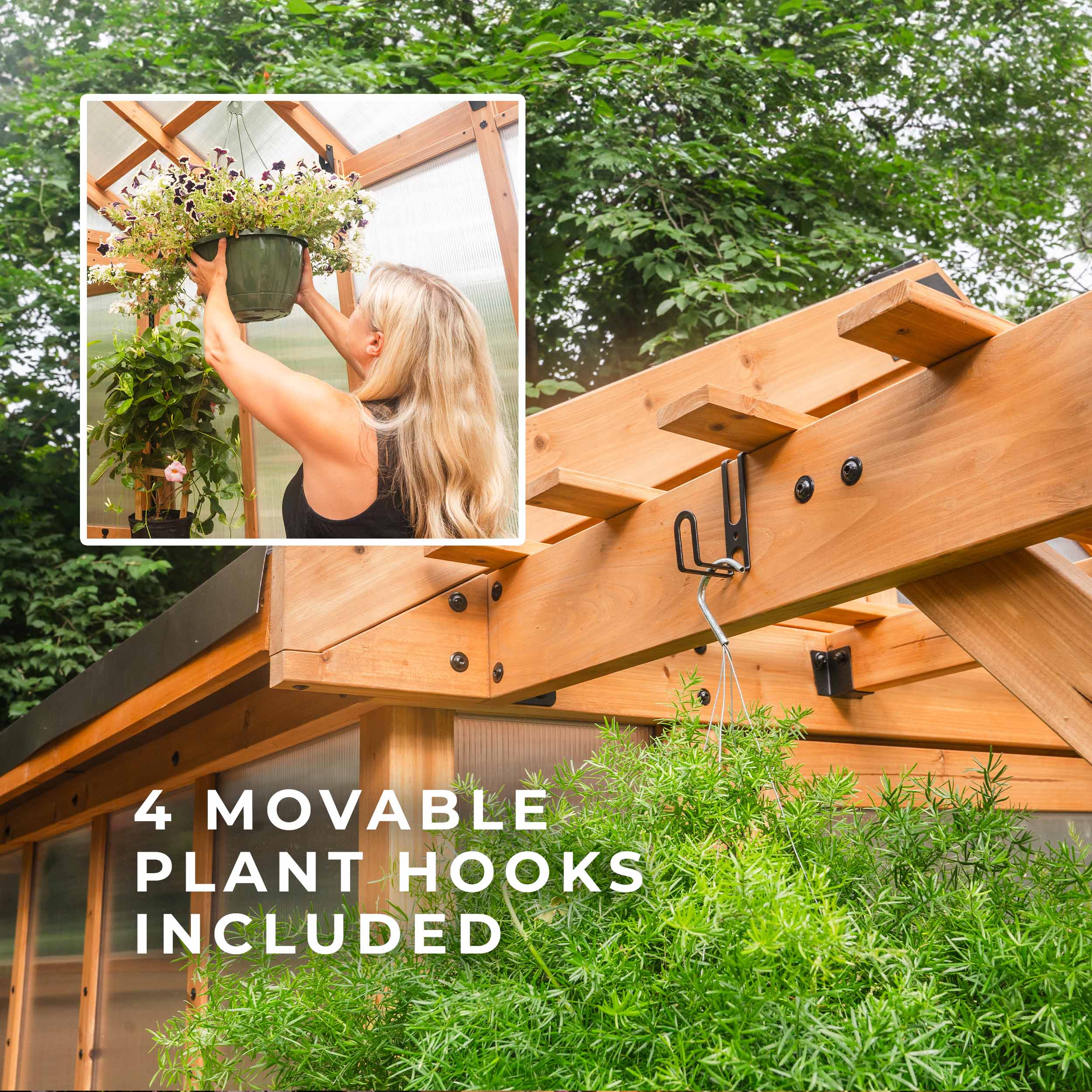 Bellerose Cedar Wood and Polycarbonate Walk-In Greenhouse with Pergola