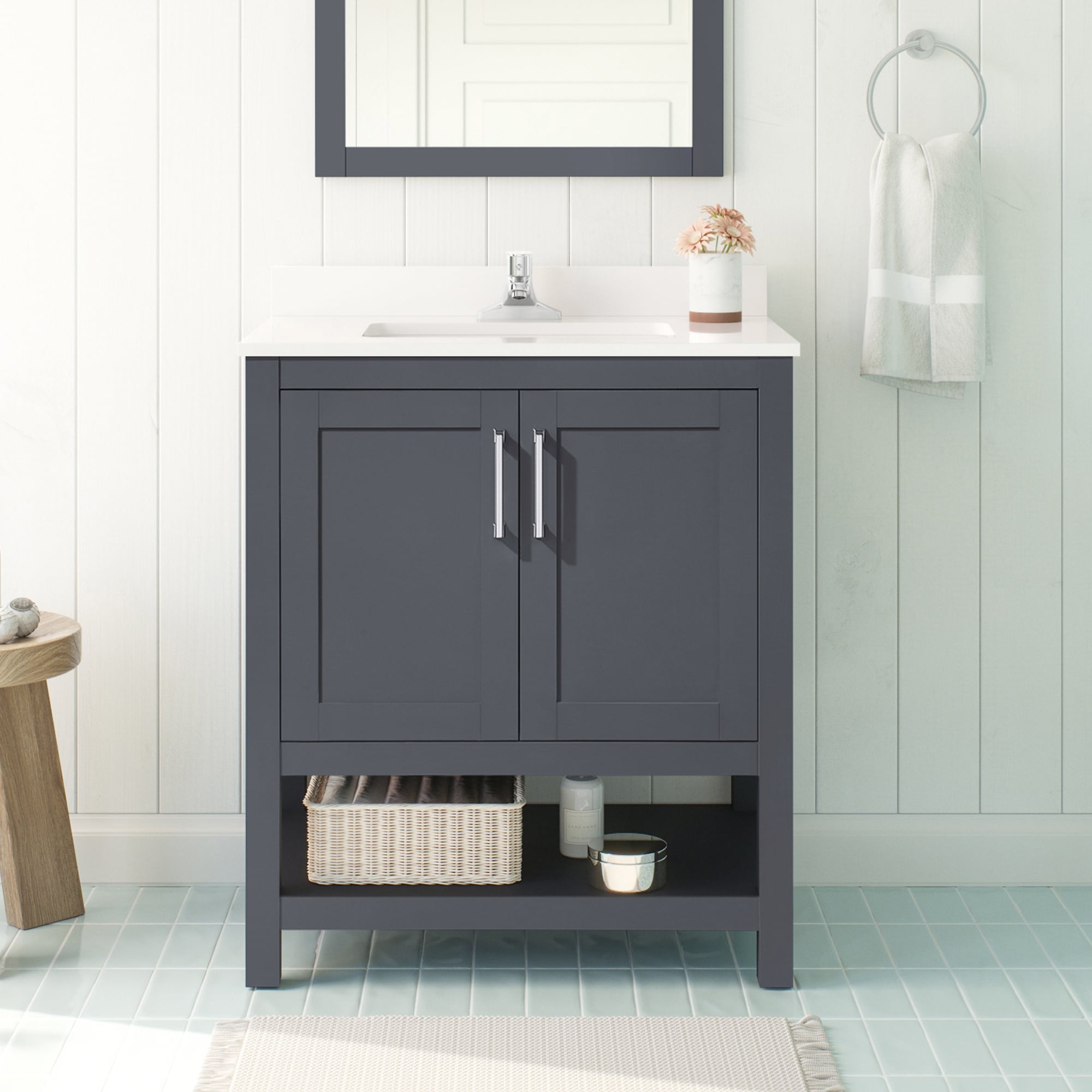 OVE Decors 15VVAR-ALBU30-038 Albury 30-in Dark charcoal Undermount Single sink Bathroom Vanity with White Engineered marble Top
