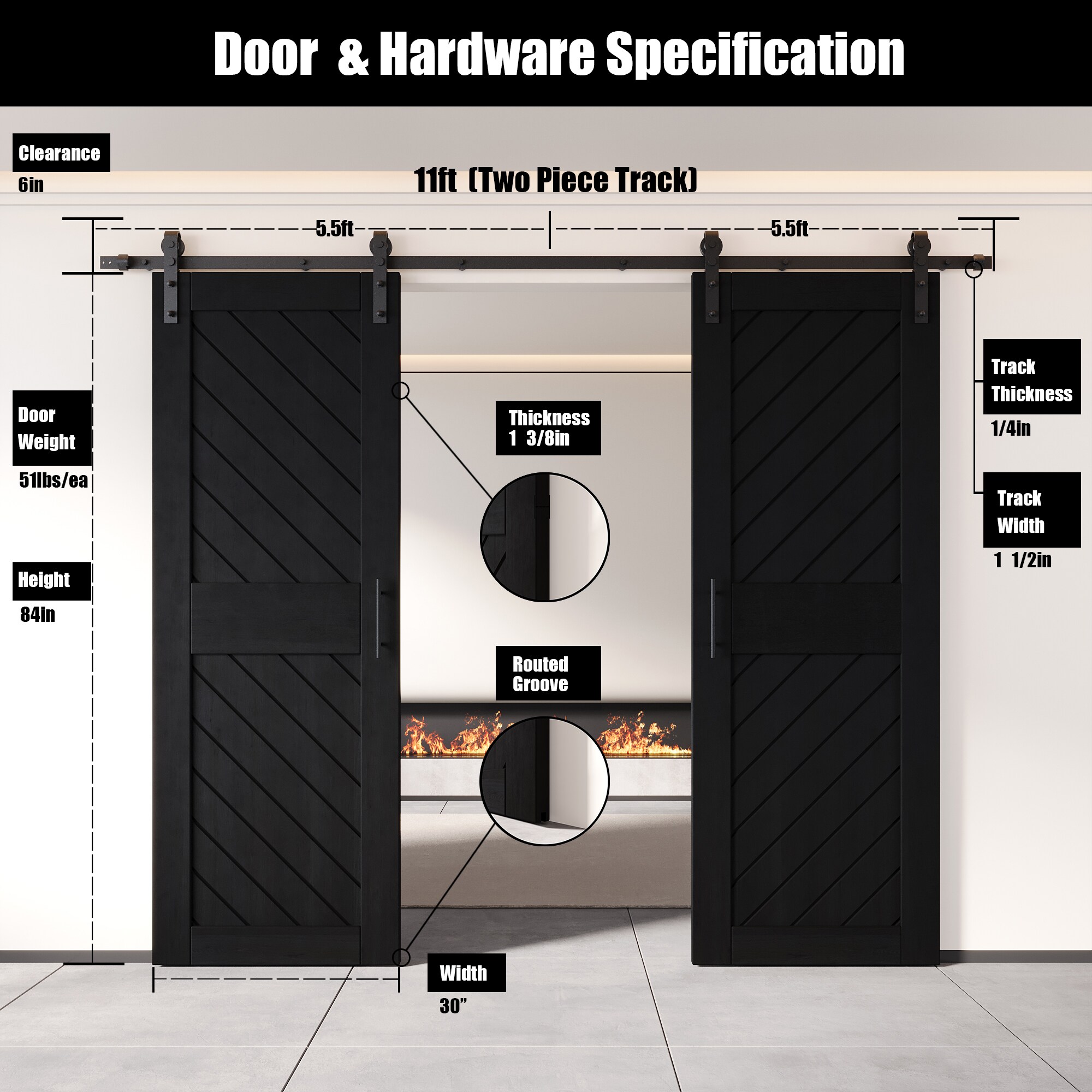 HOMACER YT2H132C-XT2-3084-BK Barn-Doors - View #2